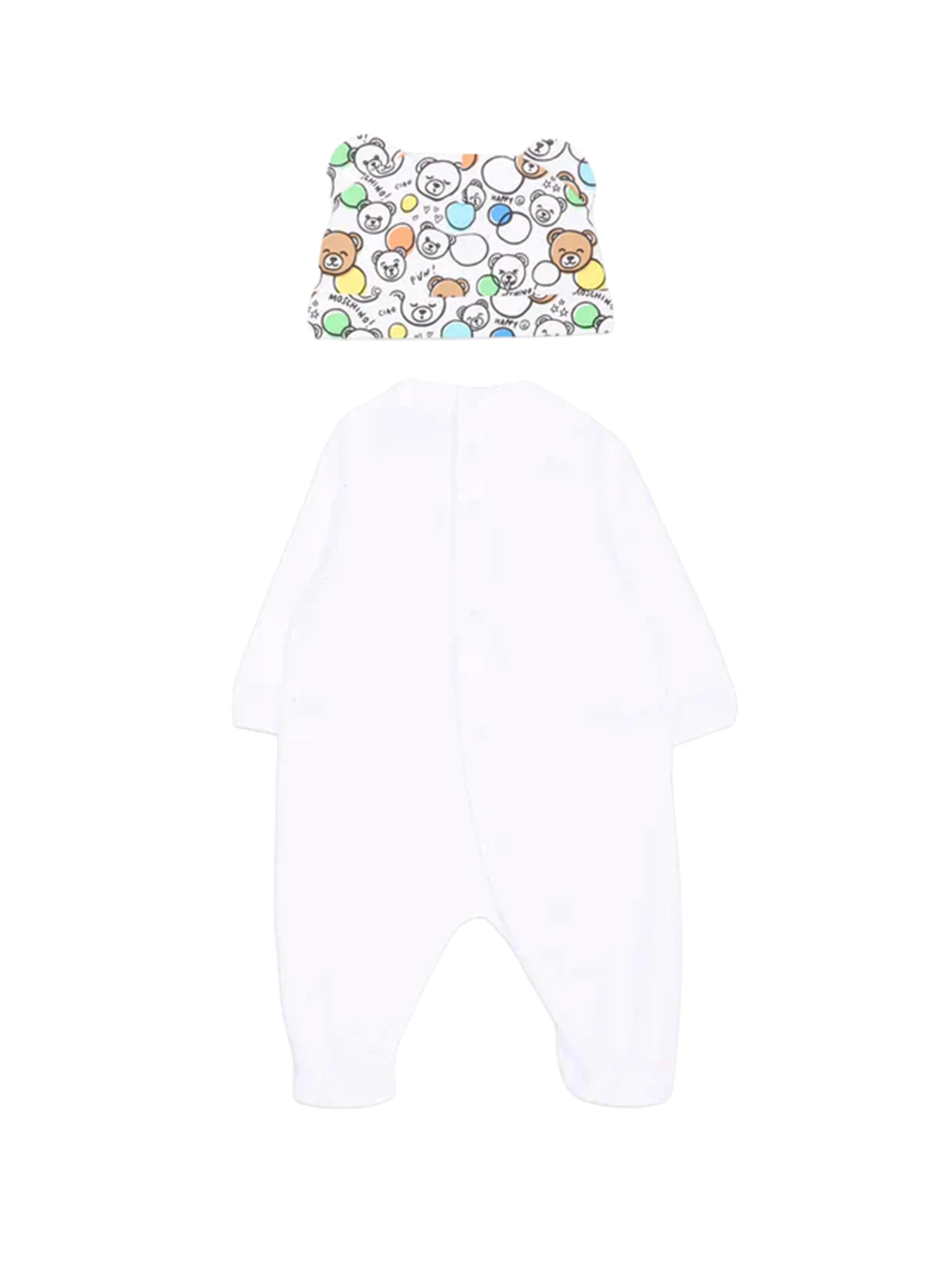 Moschino Kids Tutina+Cappellino Bianco/Fantasia con Teddy Bear per Neonati