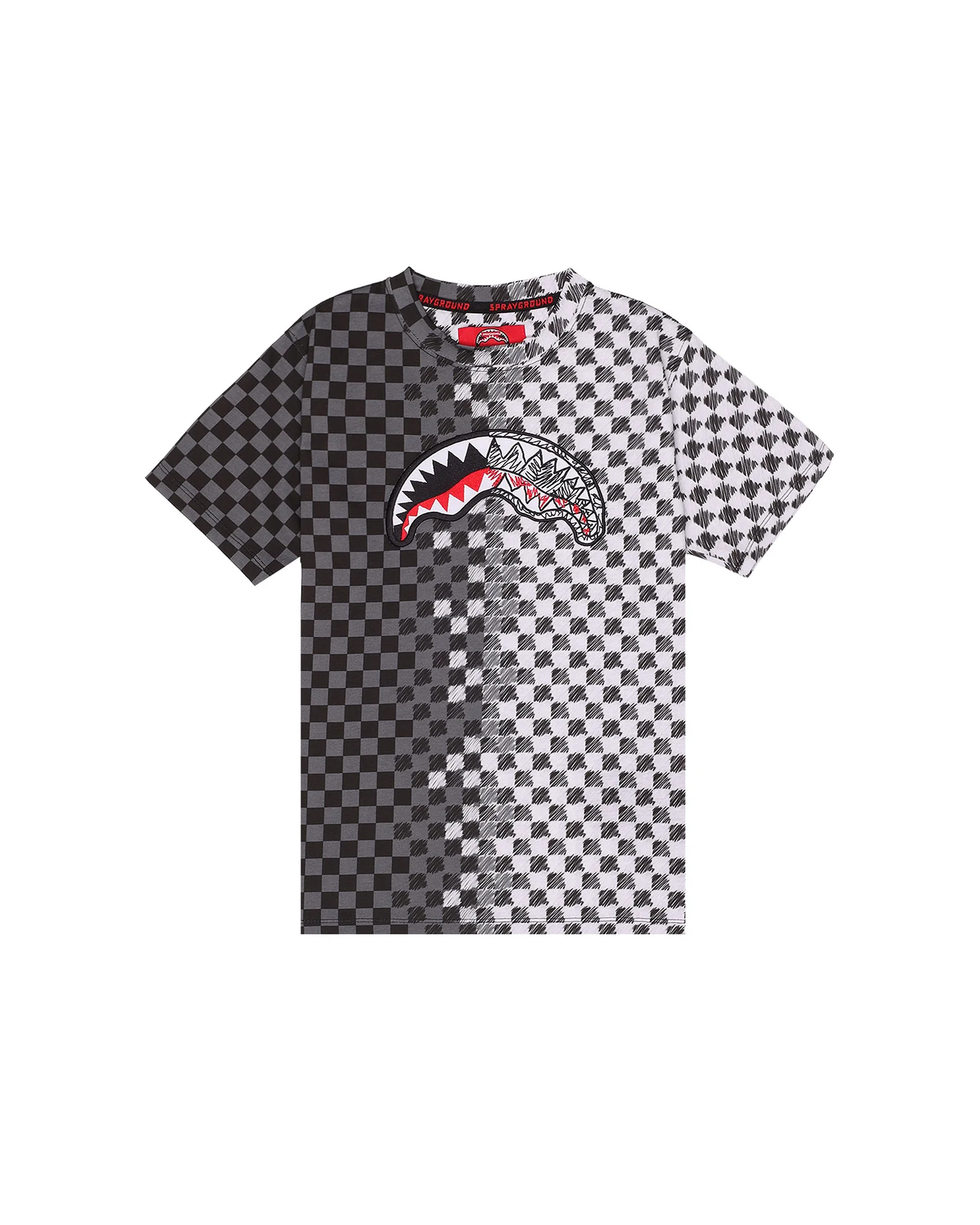 Sprayground Kids T-Shirt Bianco/Nero a Scacchi con Stampa Logo per Bambini
