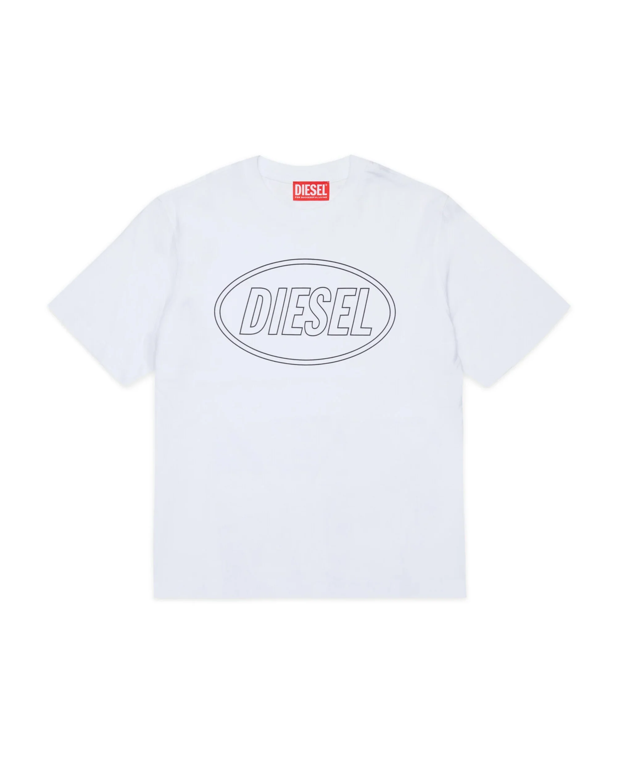 Diesel Kids T-shirt Bianca con Stampa Logo Oval Unisex per Bambini