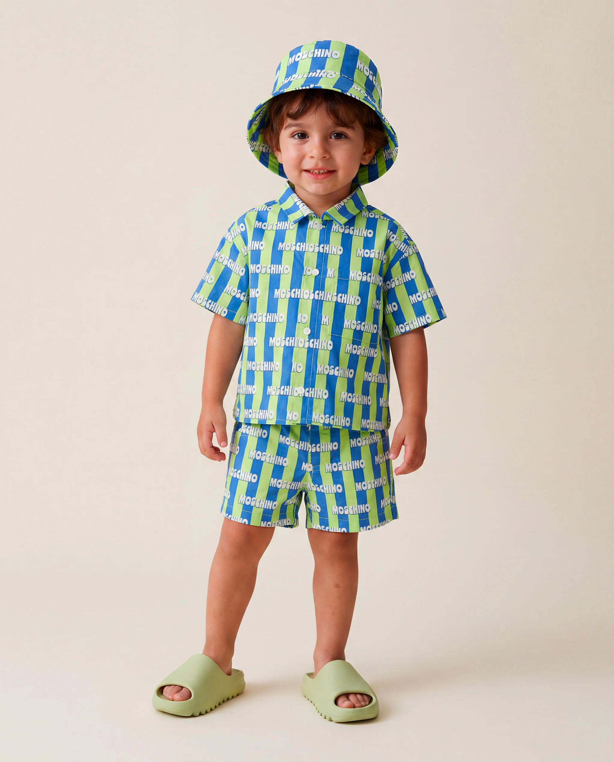 Moschino Kids Short a Righe Verde e Blu All-Over per Neonati