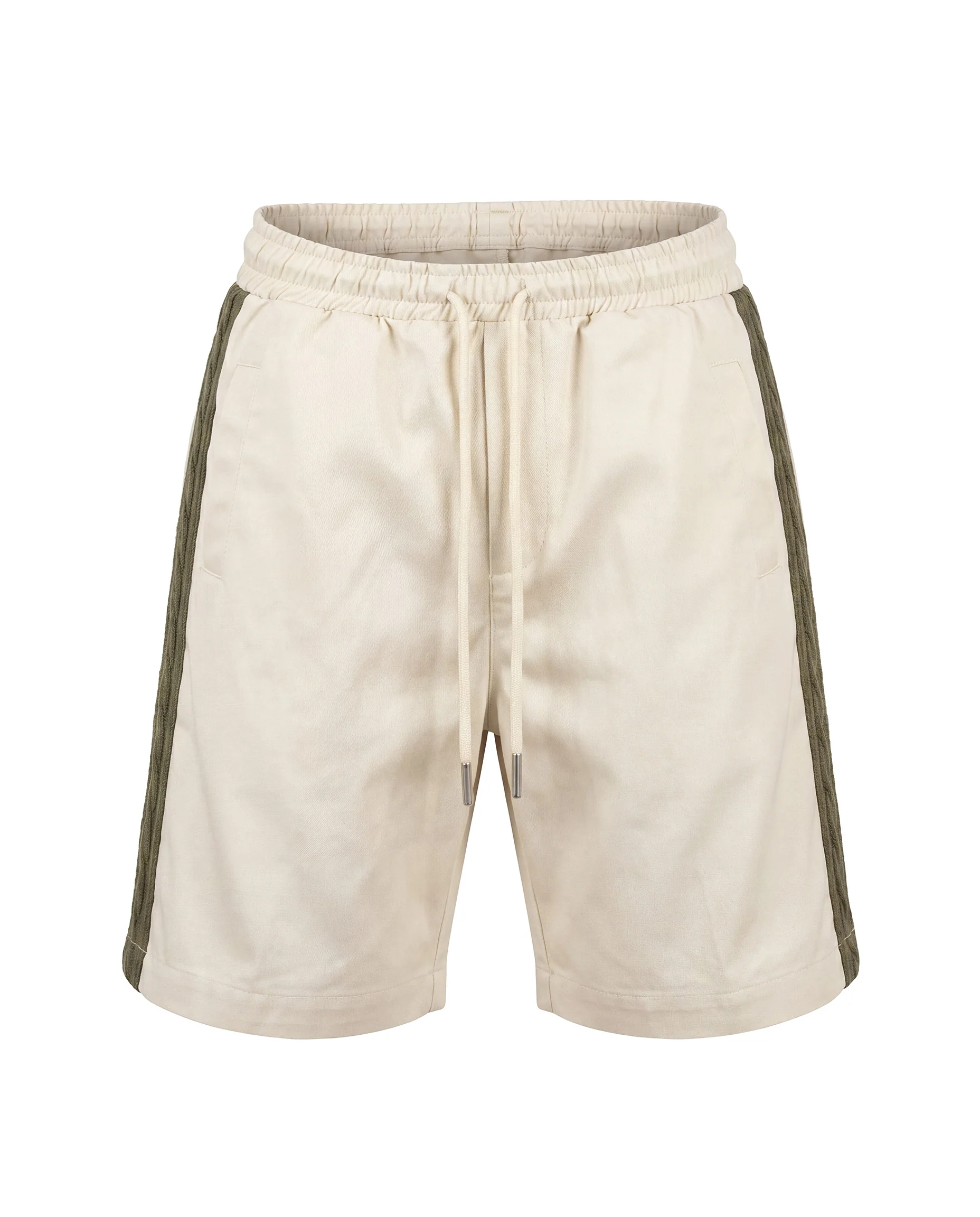 Yes London Kids Bermuda Panna con Dettaglio Ricamo Verde Laterale e Applicazione Logo sul Retro per Bambini