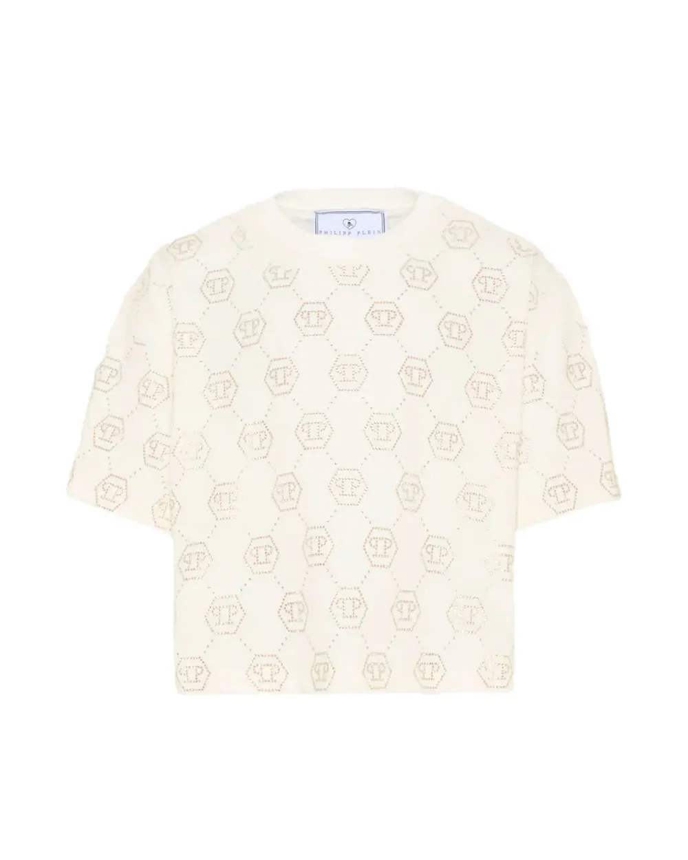 Philipp Plein Kids T-Shirt Bianco con Logo All-Over Strass per Bambine