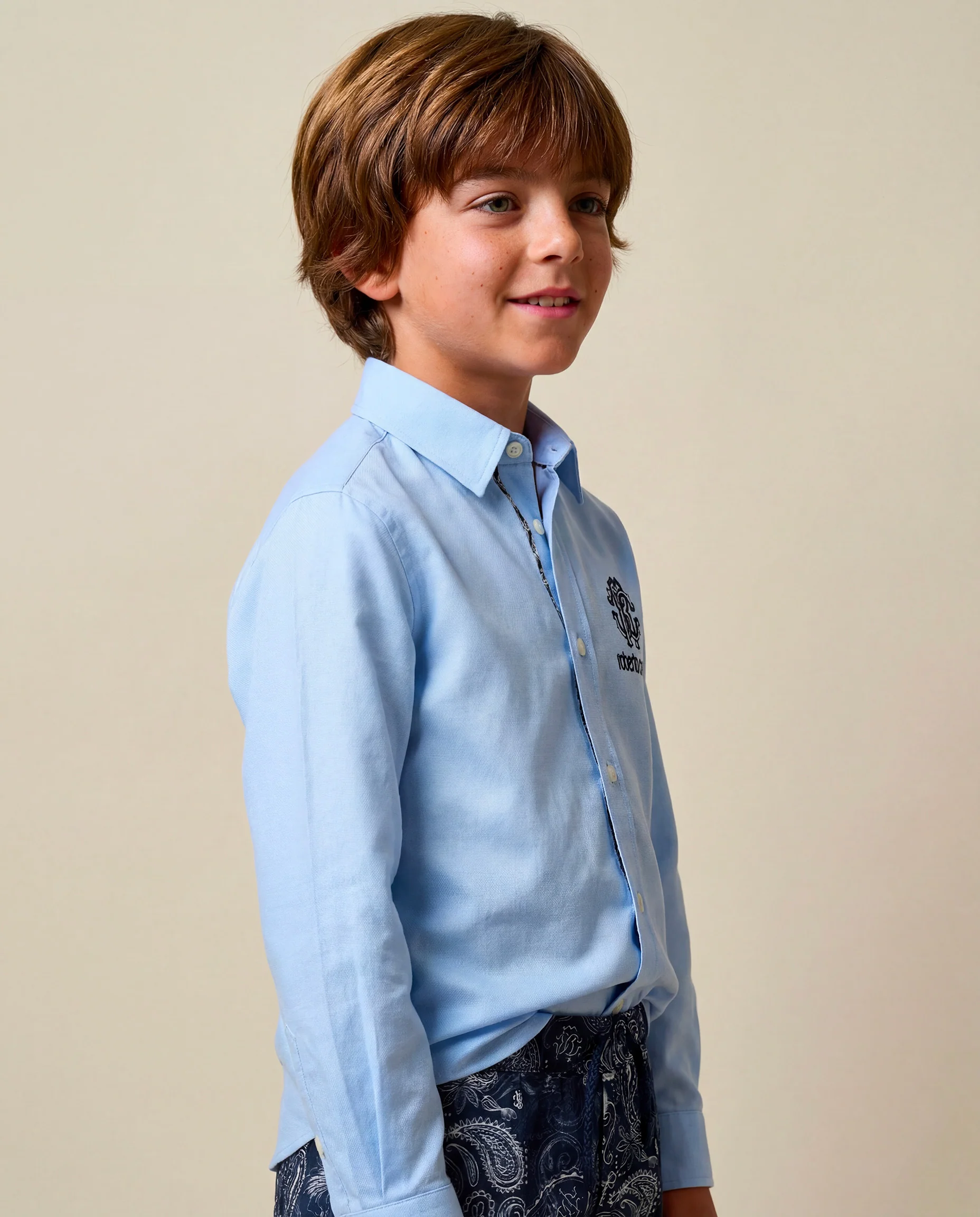 Roberto Cavalli Kids Camicia Celeste con Ricamo Logo per Bambino