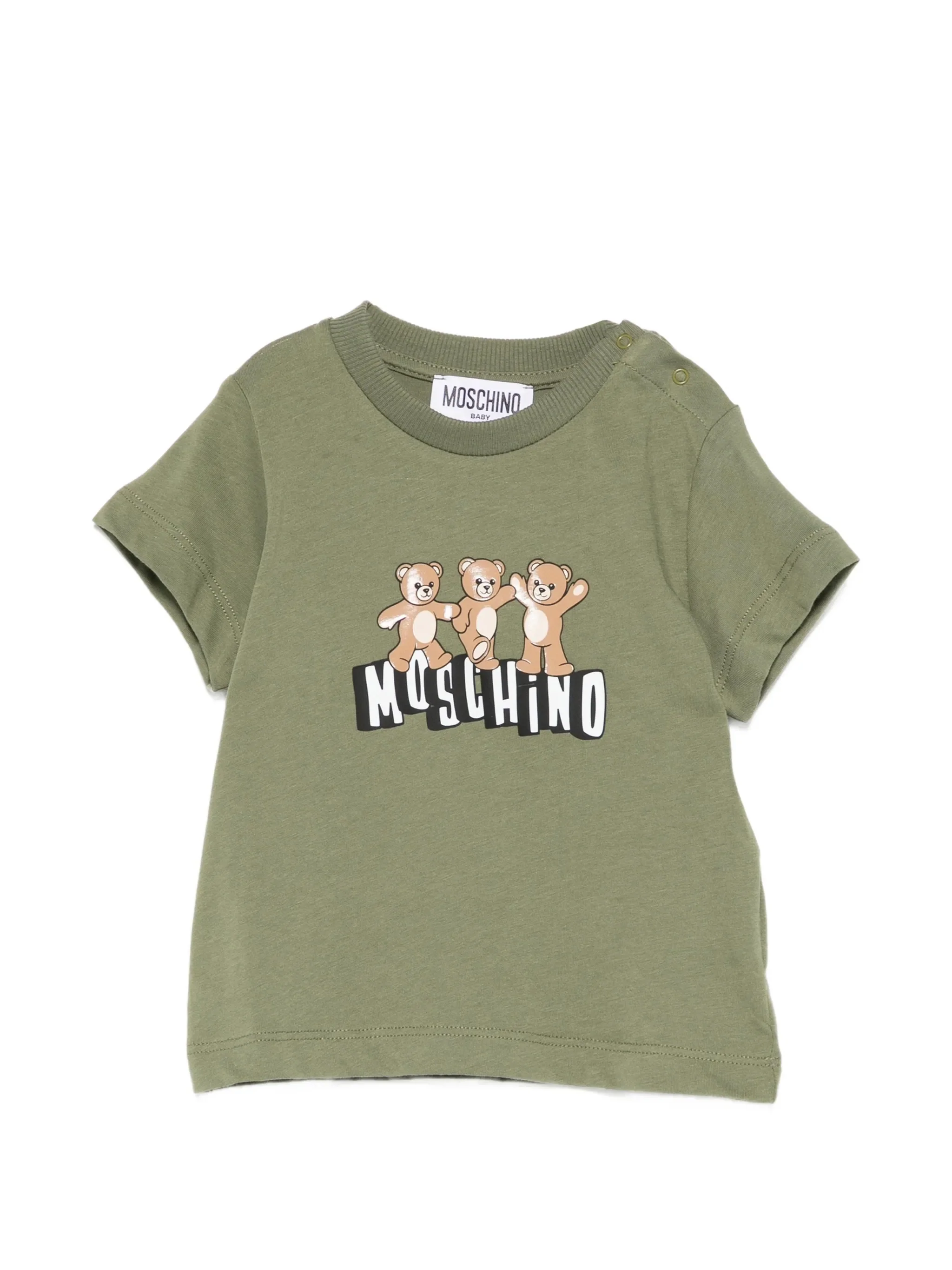 Moschino Kids T-Shirt Verde con Logo Teddy Bear per Neonati