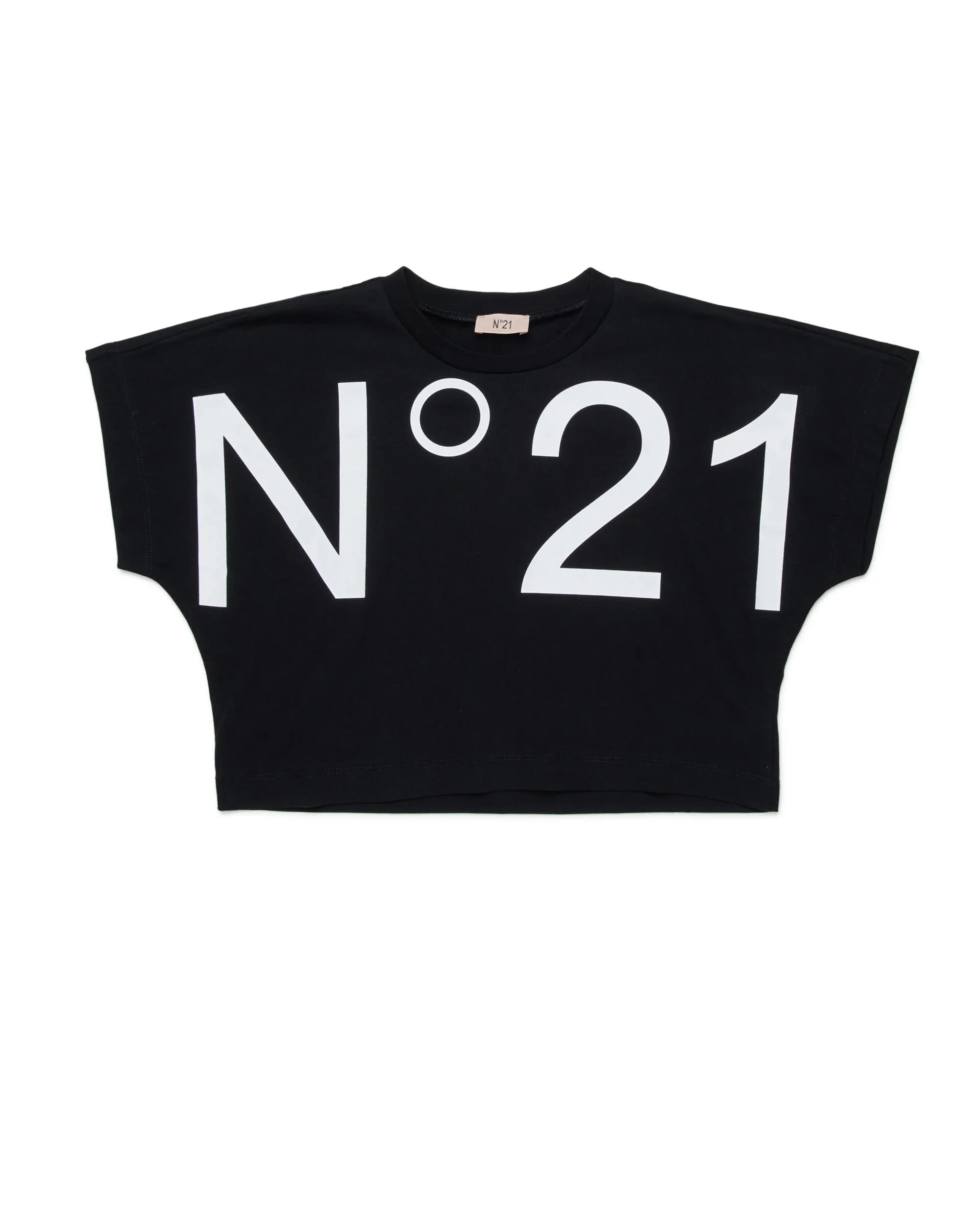 N21 Kids T-shirt Nera con Maxi Stampa Logo per Bambine