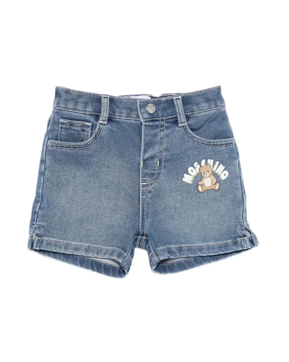 Moschino Kids Short in Denim con Teddy per Neonati