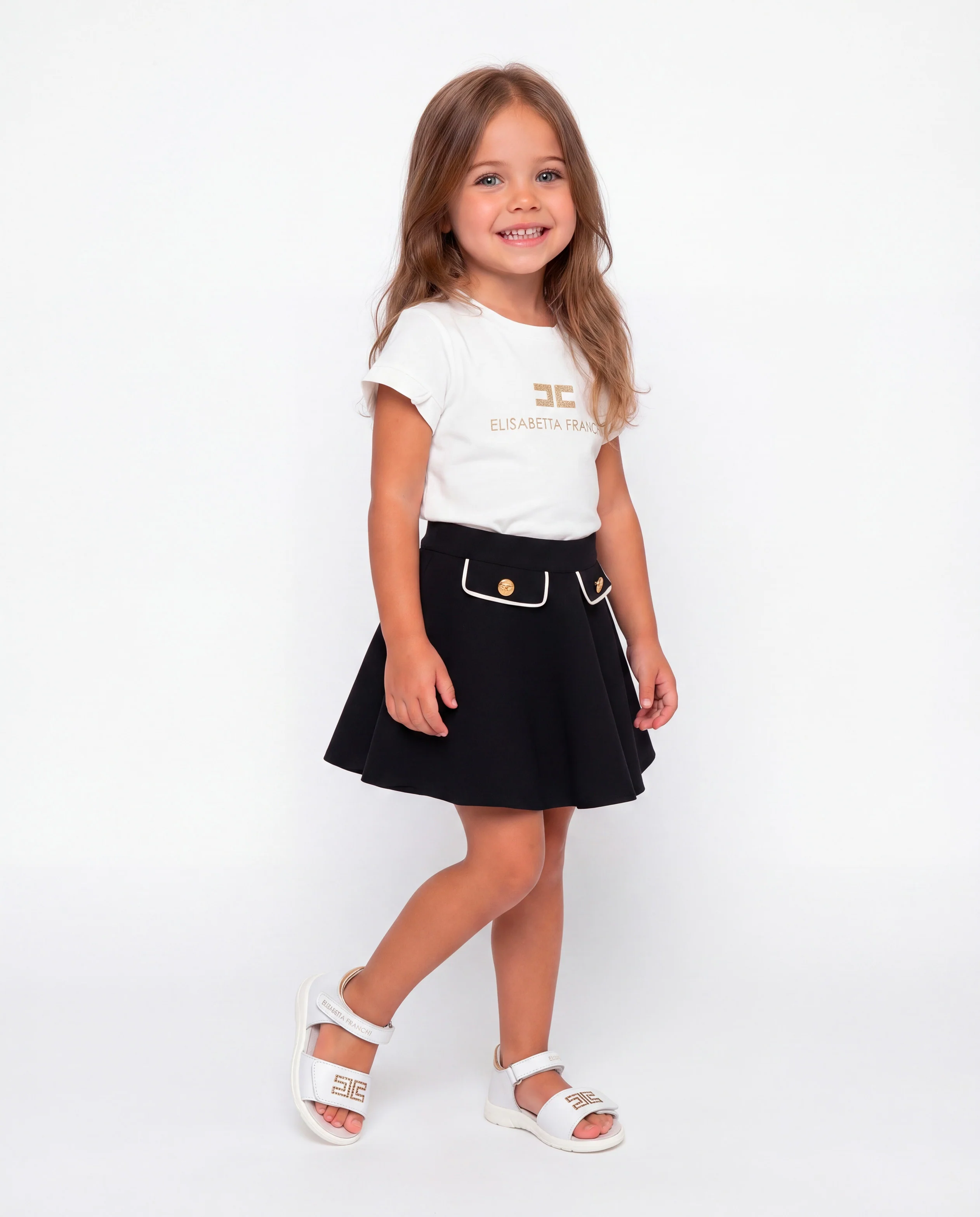 Elisabetta Franchi La Mia Bambina T-Shirt Avorio con Logo per Neonate