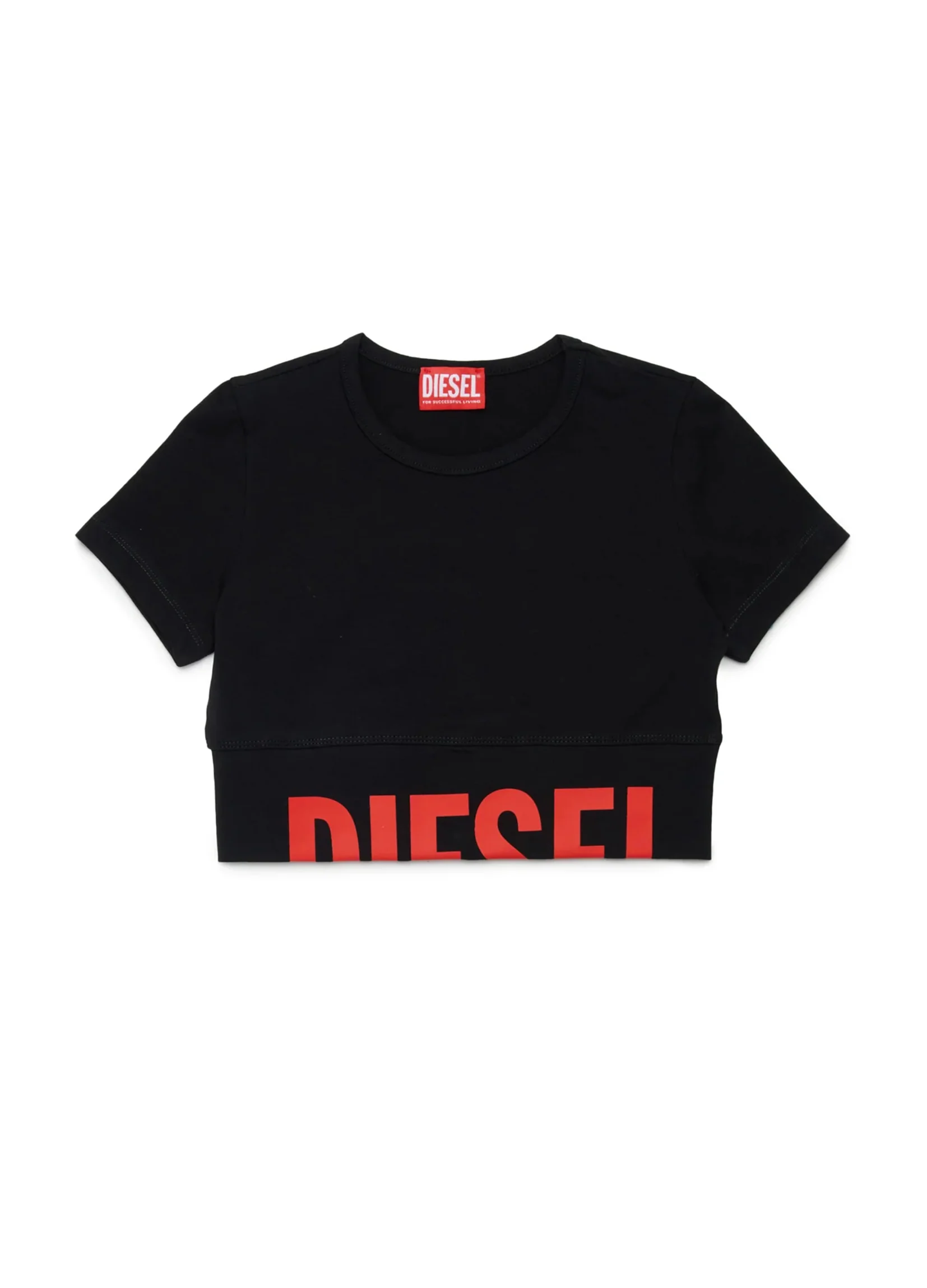 Diesel Kids T-shirt Nera con Stampa Logo a Contrasto per Bambine