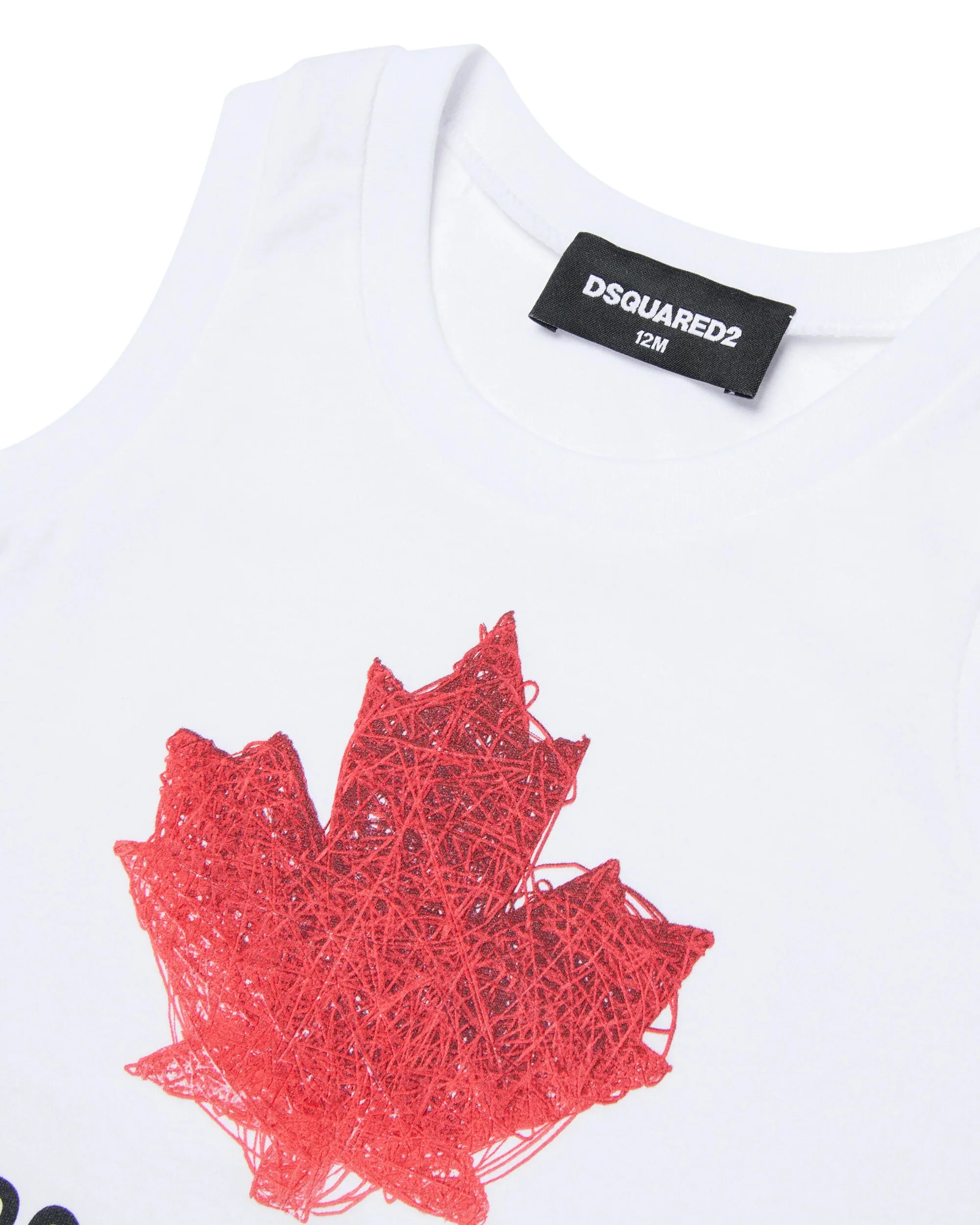 Dsquared2 Kids Canotta Bianca con Stampa Logo Foglia D'acero per Neonati