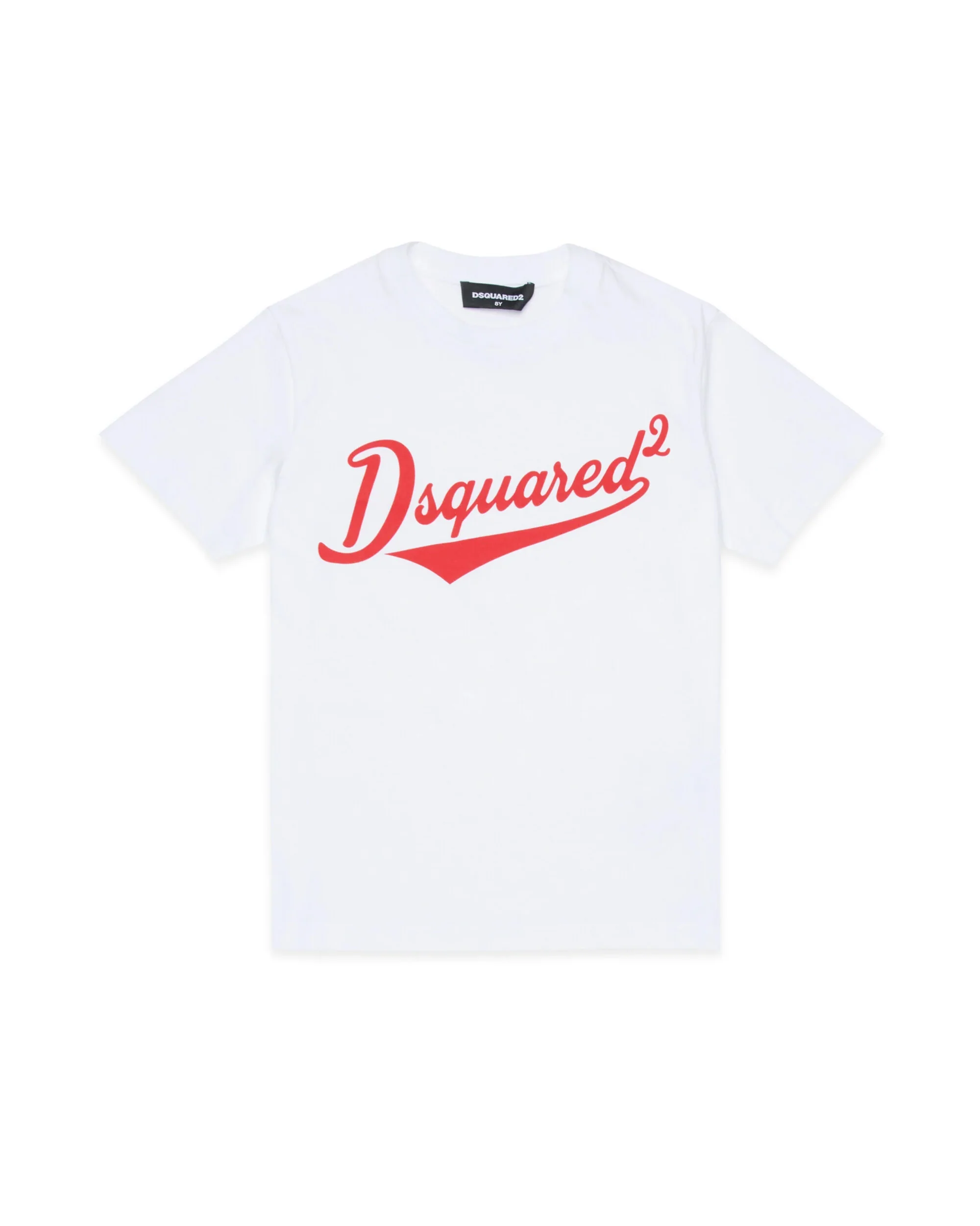 Dsquared2 Kids T-shirt Bianca con Stampa Logo Rossa a Contrasto Unisex per Bambini