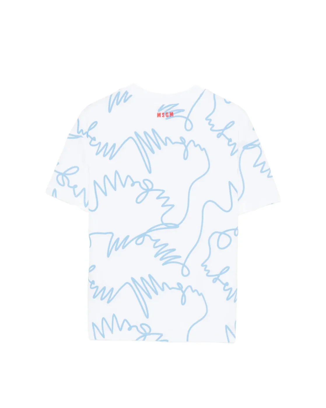 Msgm Kids T-Shirt Bianco/Azzurro con Logo All-Over per Bambini