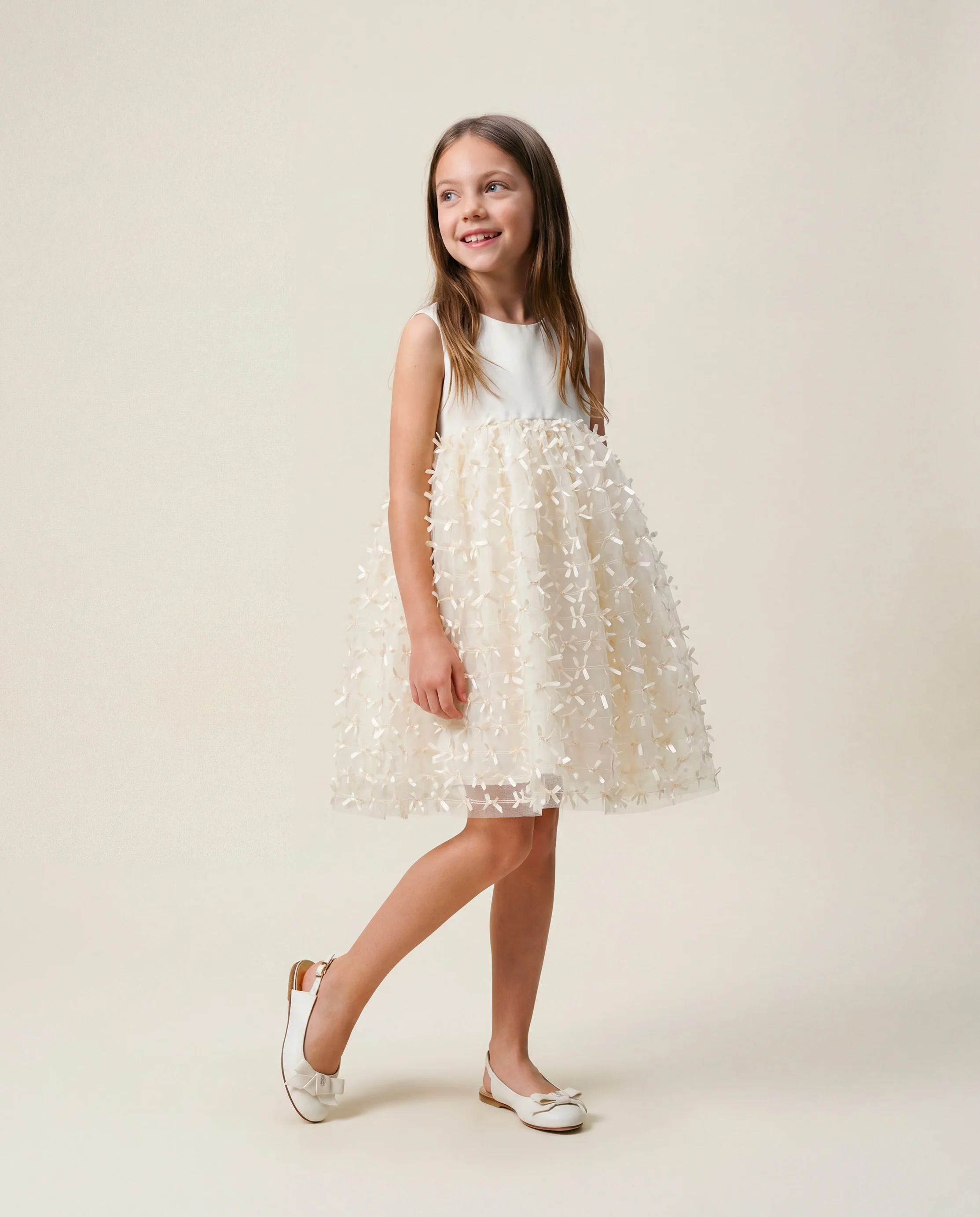 Simonetta Kids Abito Crema da Cerimonia con Applicazione per Bambine