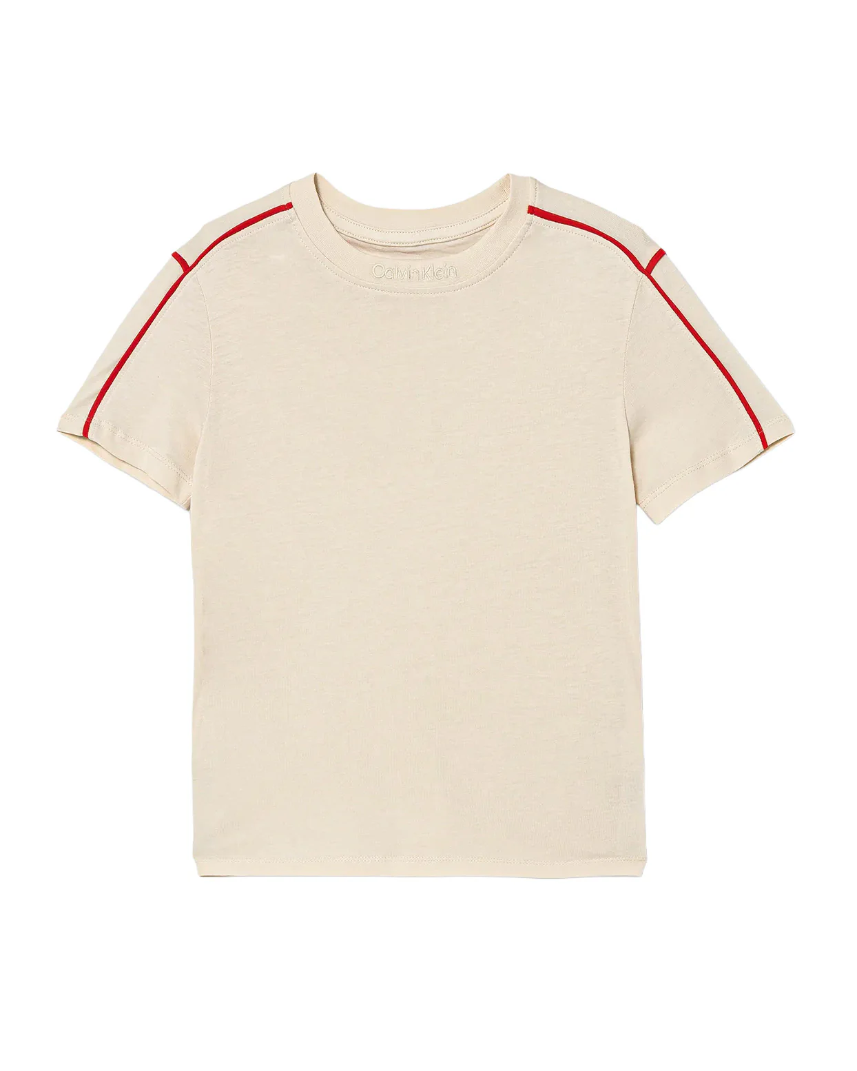 Calvin Klein Kids T-Shirt Beige con Logo Ricamato e Dettagli Rossi per Bambini