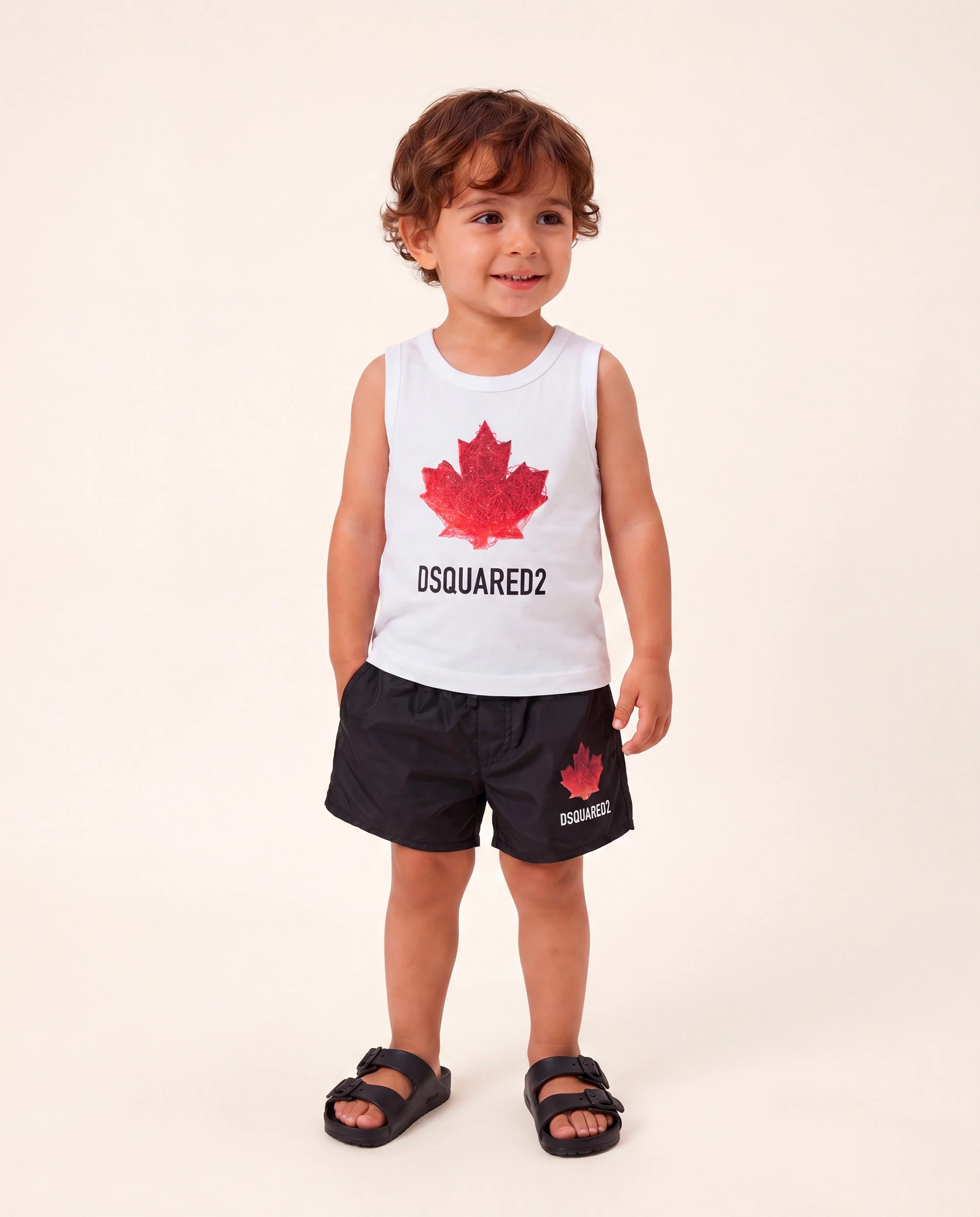 Dsquared2 Kids Costume Nero con Stampa Logo per Neonati