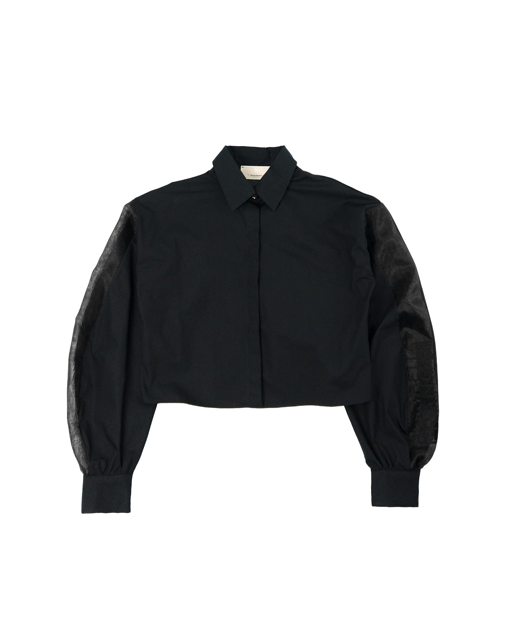 Elisabetta Franchi La Mia Bambina Camicia Nero con Maniche in Tessuto Velato per Bambine