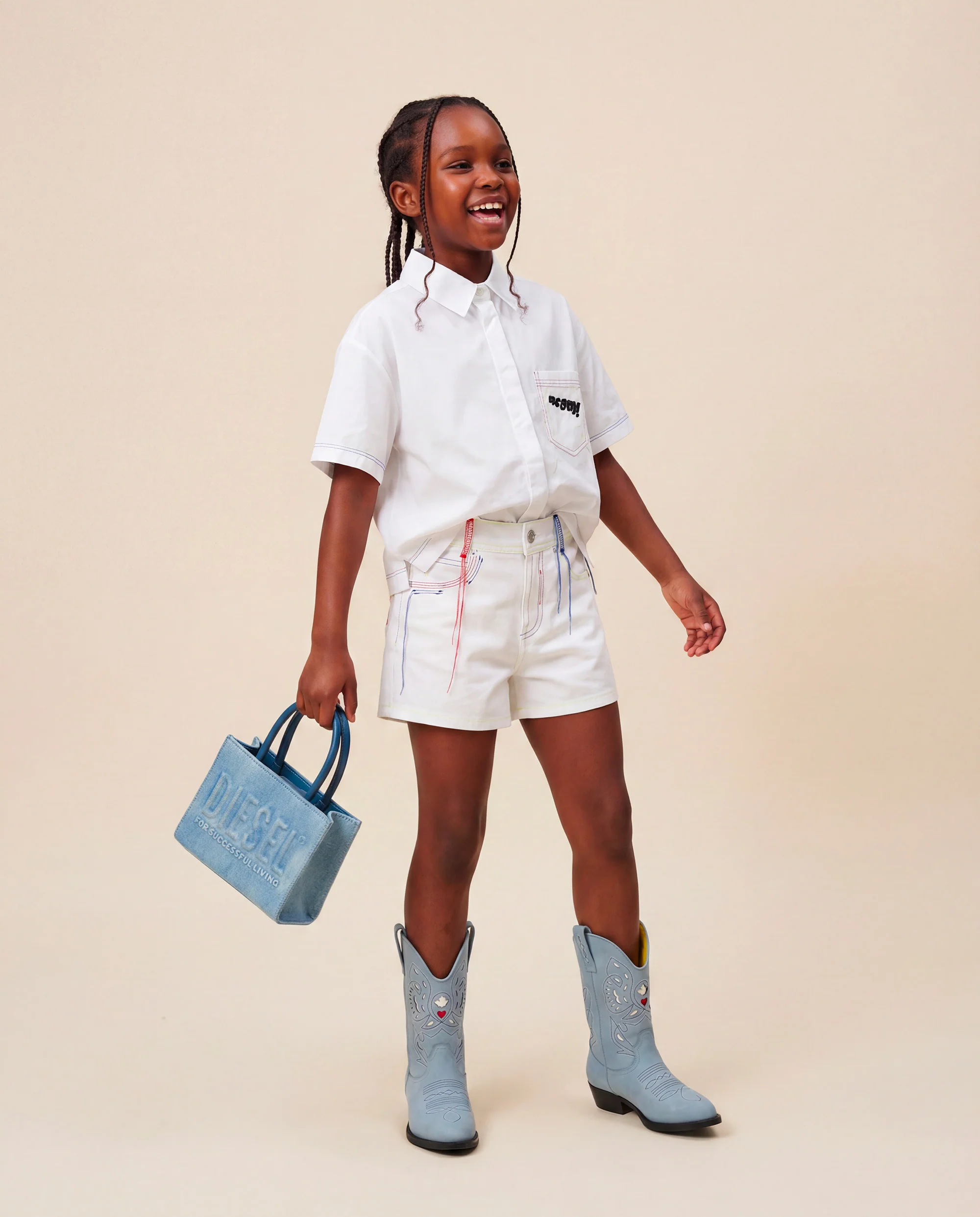 Msgm Kids Camicia Bianco con Cuciture a Vista