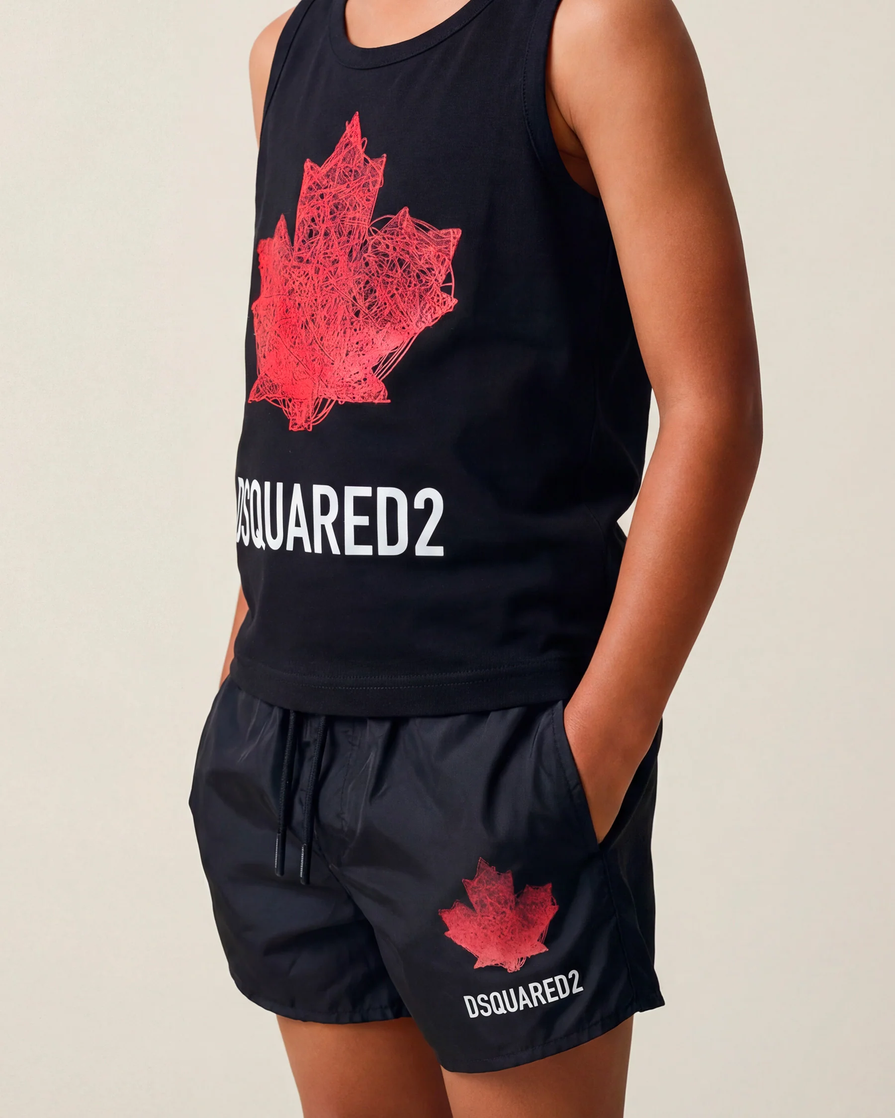 Dsquared2 Kids Costume Nero con Stampa Logo per Bambini