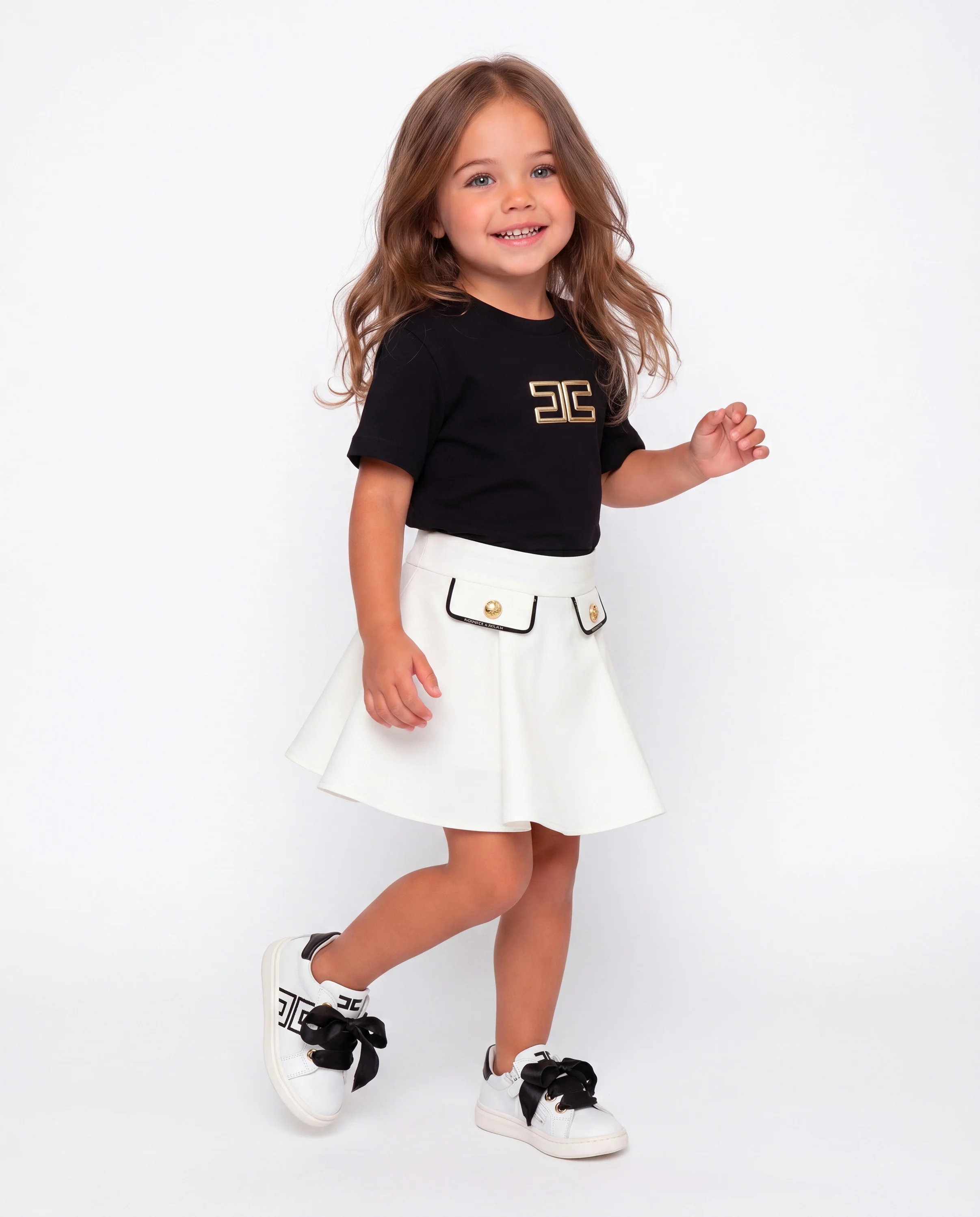 Elisabetta Franchi La Mia Bambina Gonna Avorio con Bottoni Oro per Neonate