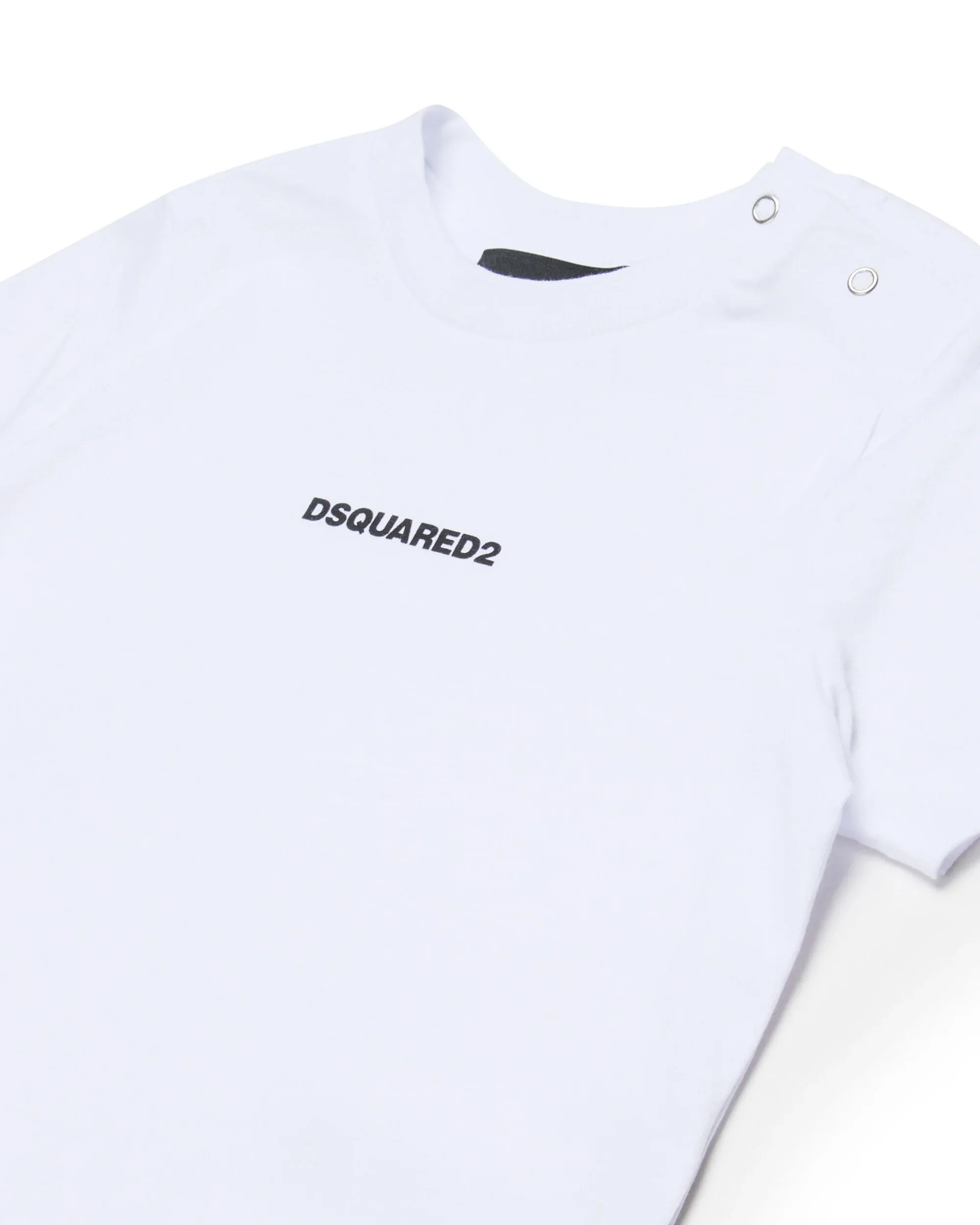 Dsquared2 Kids T-shirt Bianca con Stampa Logo e Bottoni Apertura Spalla per Neonati