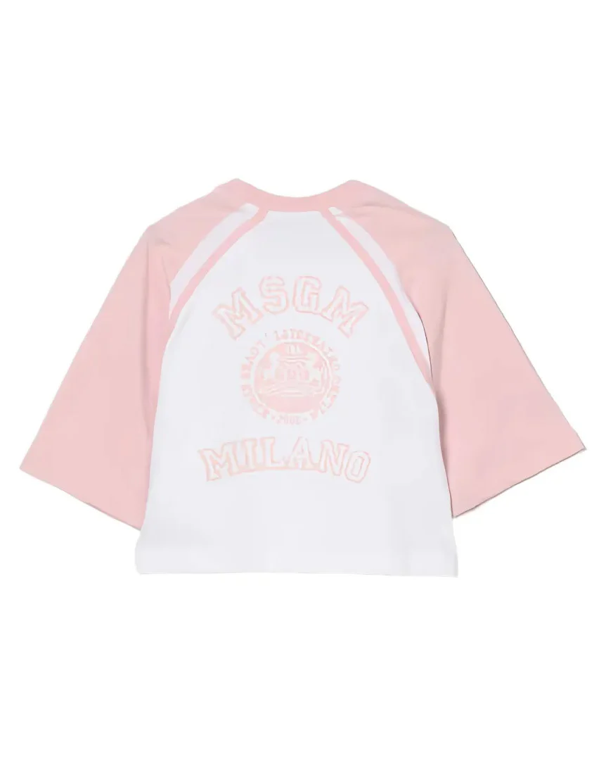 Msgm Kids T-Shirt Bianco e Rosa con Stampa per Bambine