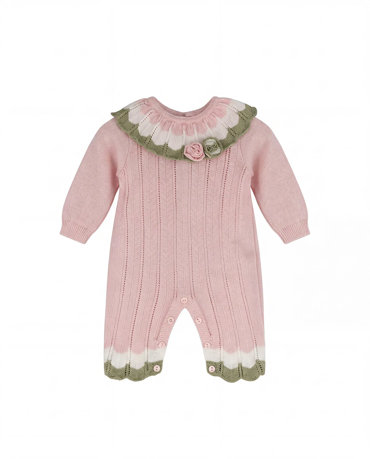 Marlu Tutina Panna con Dettagli Rosa/Verde e Ricamo Fiore per Neonate