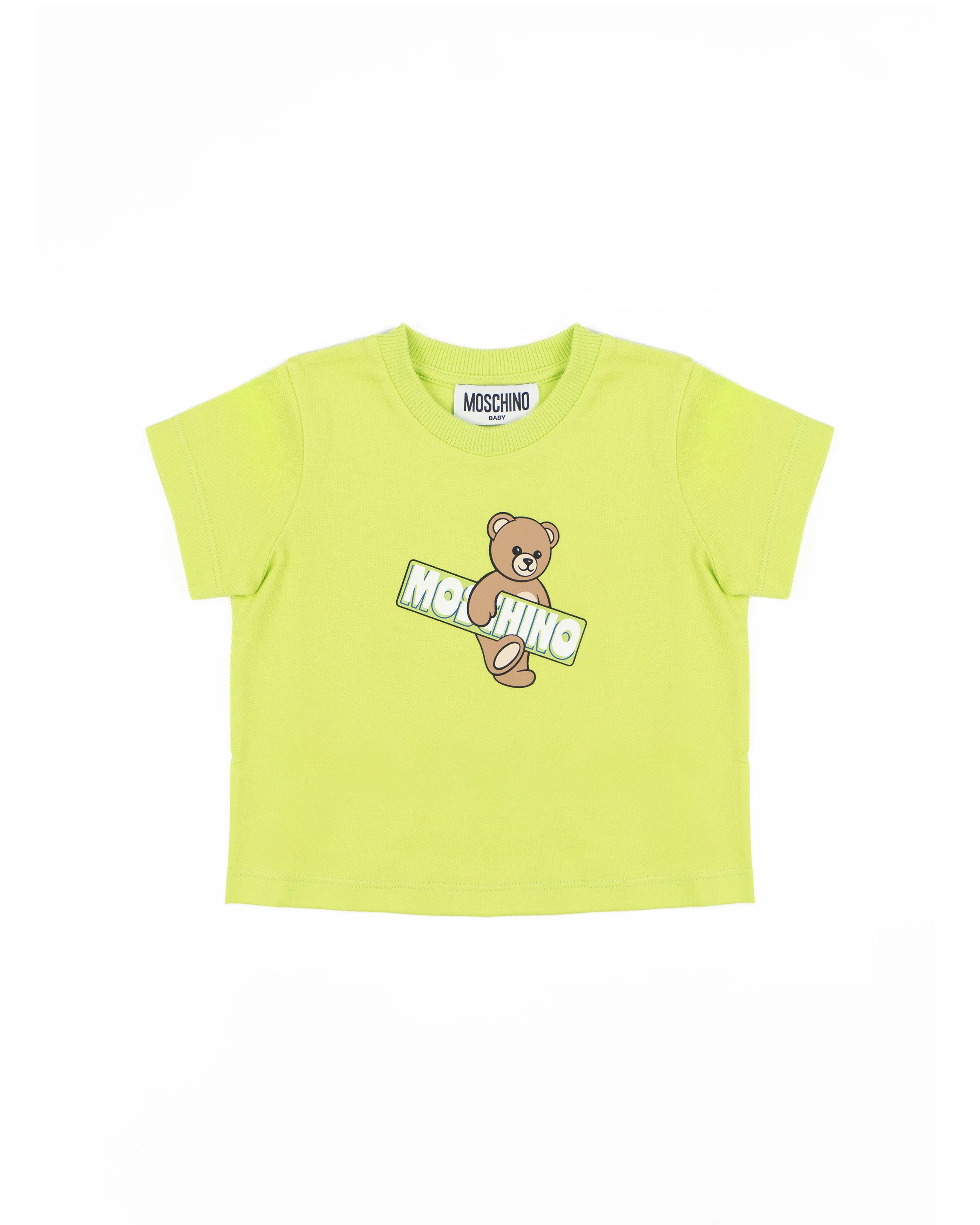 Moschino Kids T-shirt Verde con Stampa Logo Teddy Unisex per Neonati
