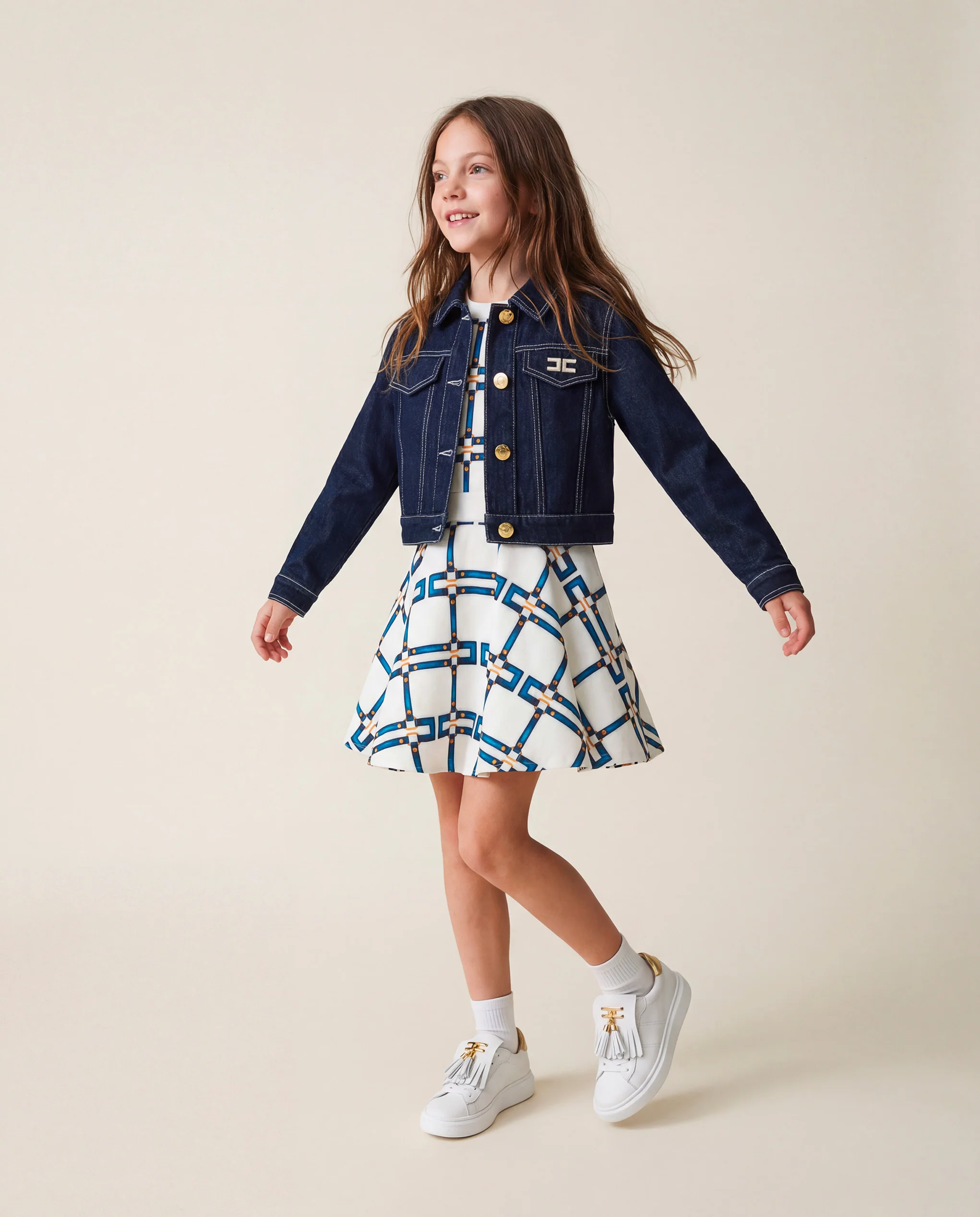 Elisabetta Franchi La Mia Bambina Giacca in Denim Scuro per Bambine