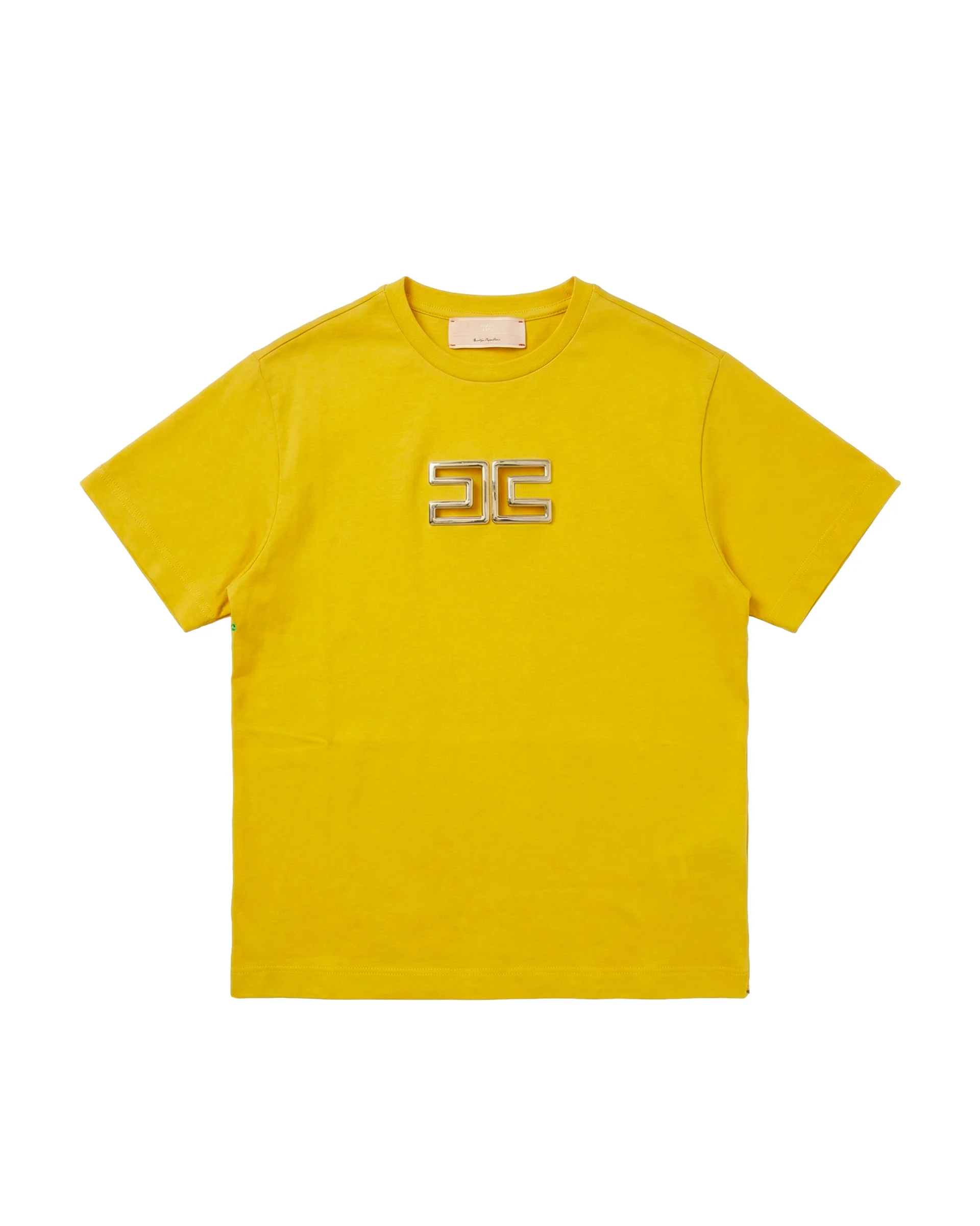 Elisabetta Franchi La Mia Bambina T-shirt Sun con Logo Effetto Metallico Oro per Bambine