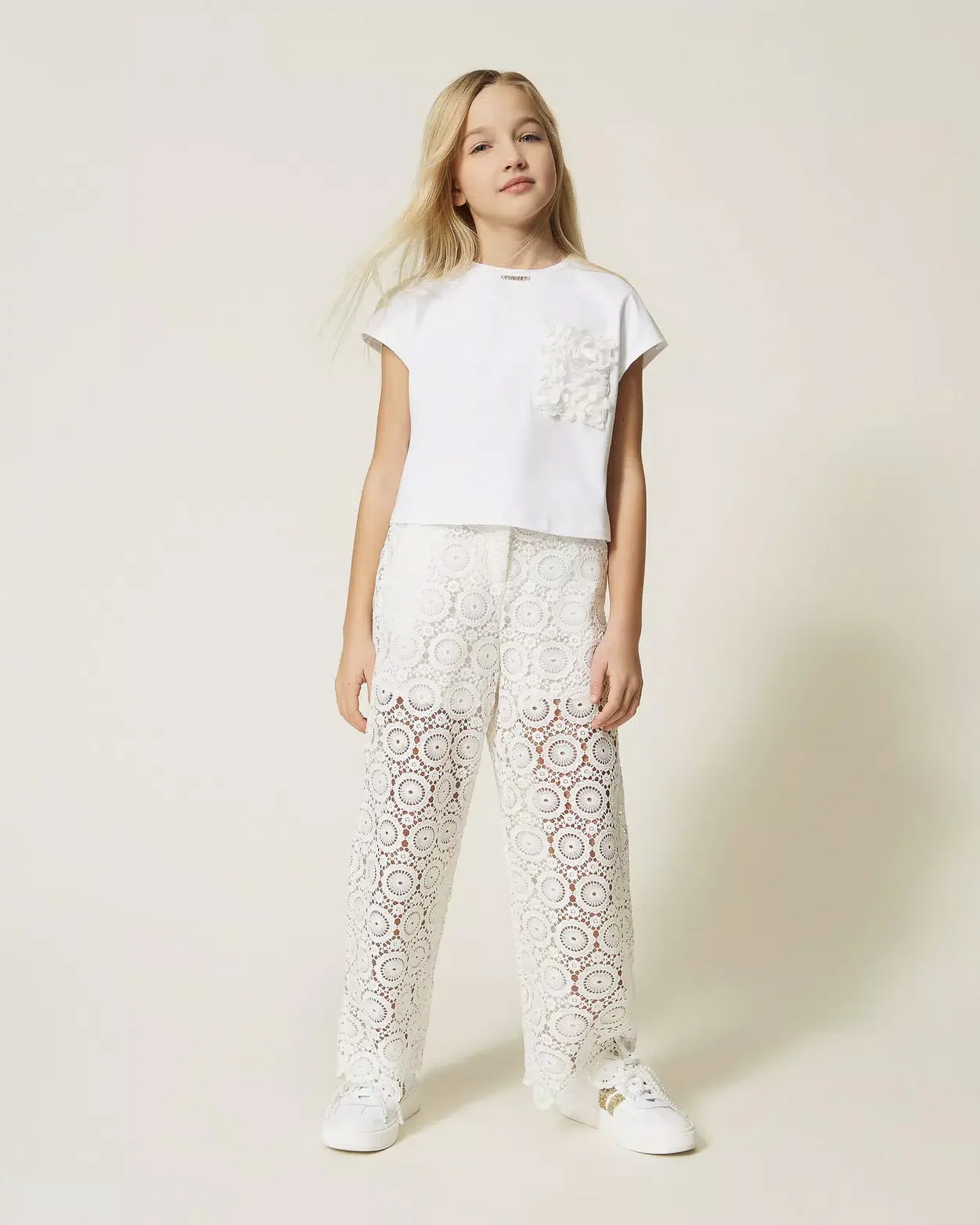 Twinset Kids Pantalone Bianco in Pizzo per Bambine