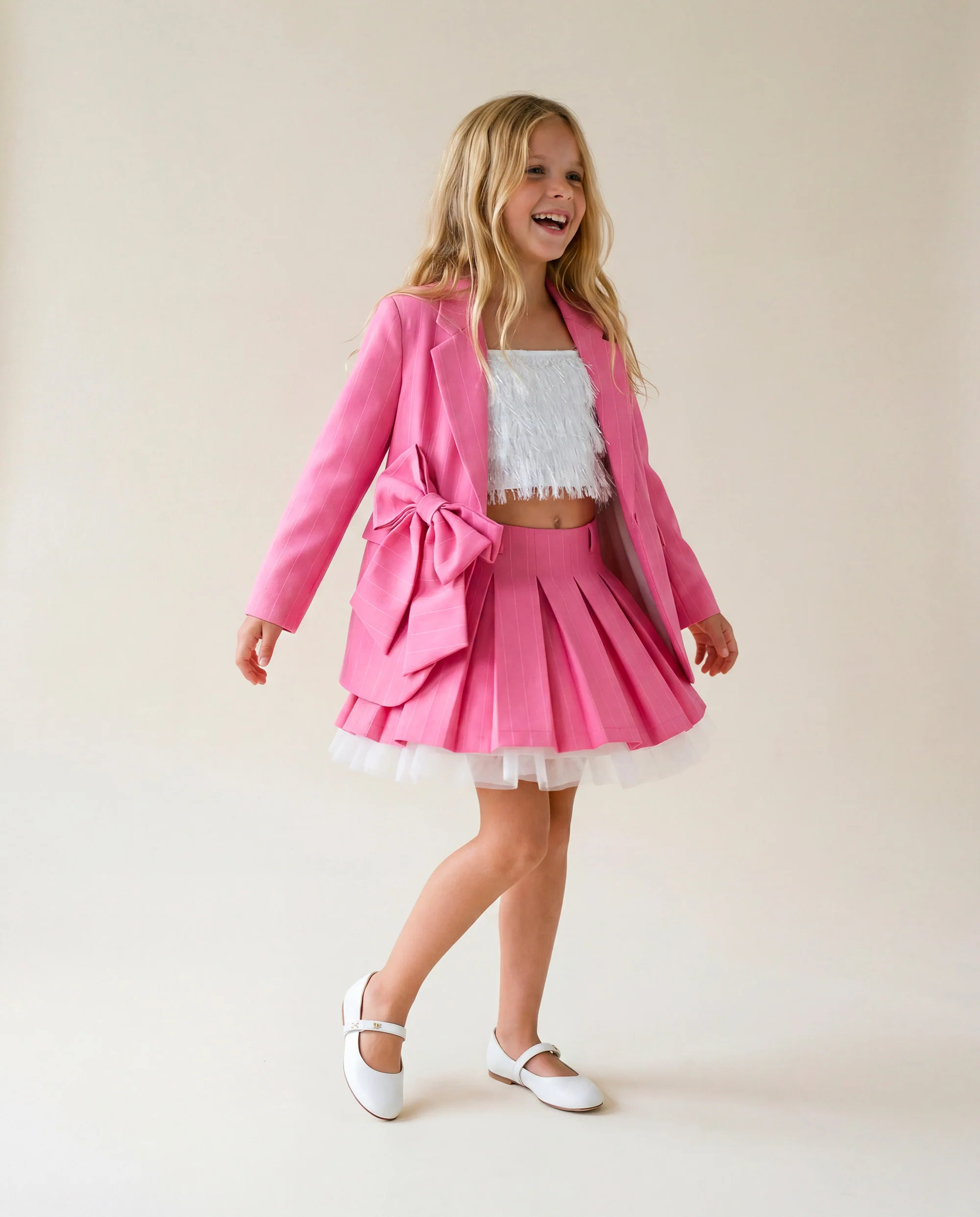 A'lapage Kids Top Bianco Frangiato per Bambine