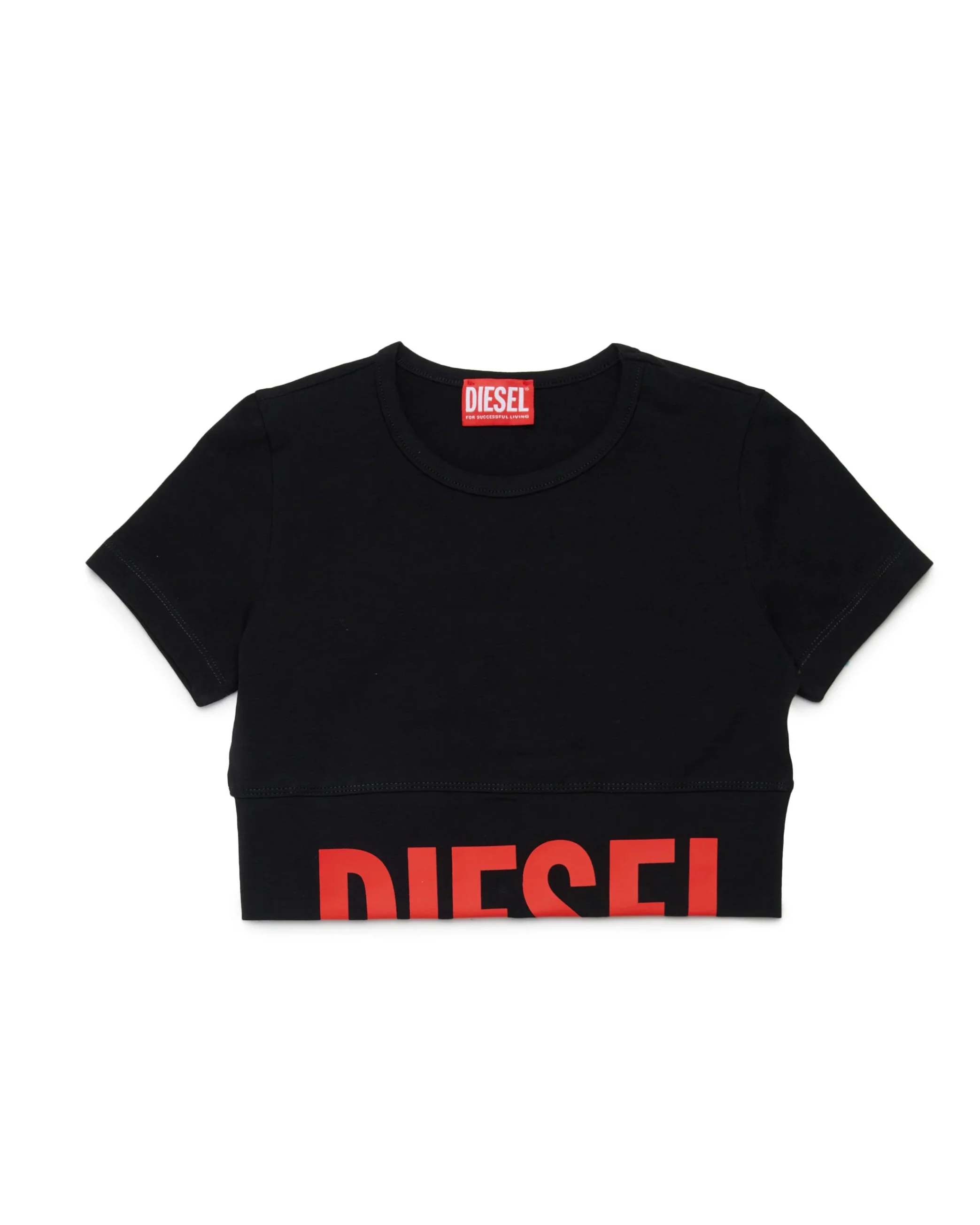 Diesel Kids T-shirt Nera Cropped con Stampa Logo per Bambine