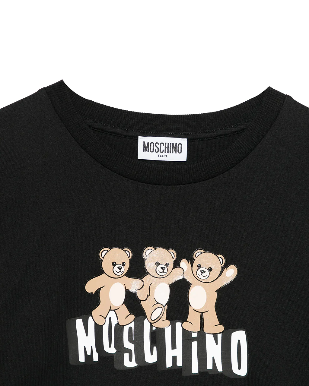 Moschino Kids T-Shirt Nera Crop con Manica Rouches per Bambine