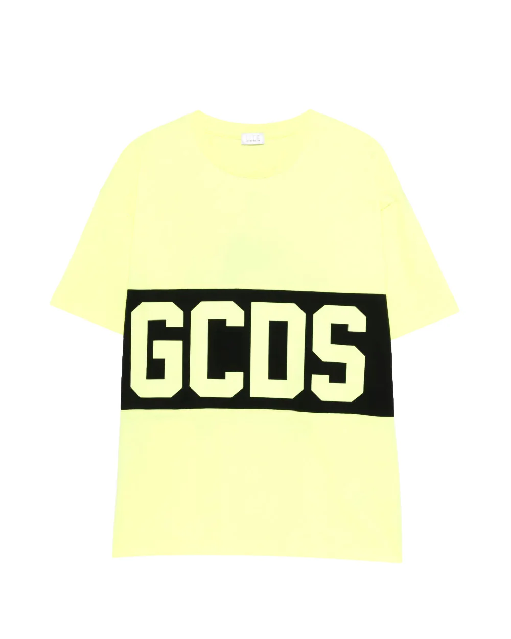 Gcds Kids T-Shirt Giallo con Banda Nera Logata per Bambini