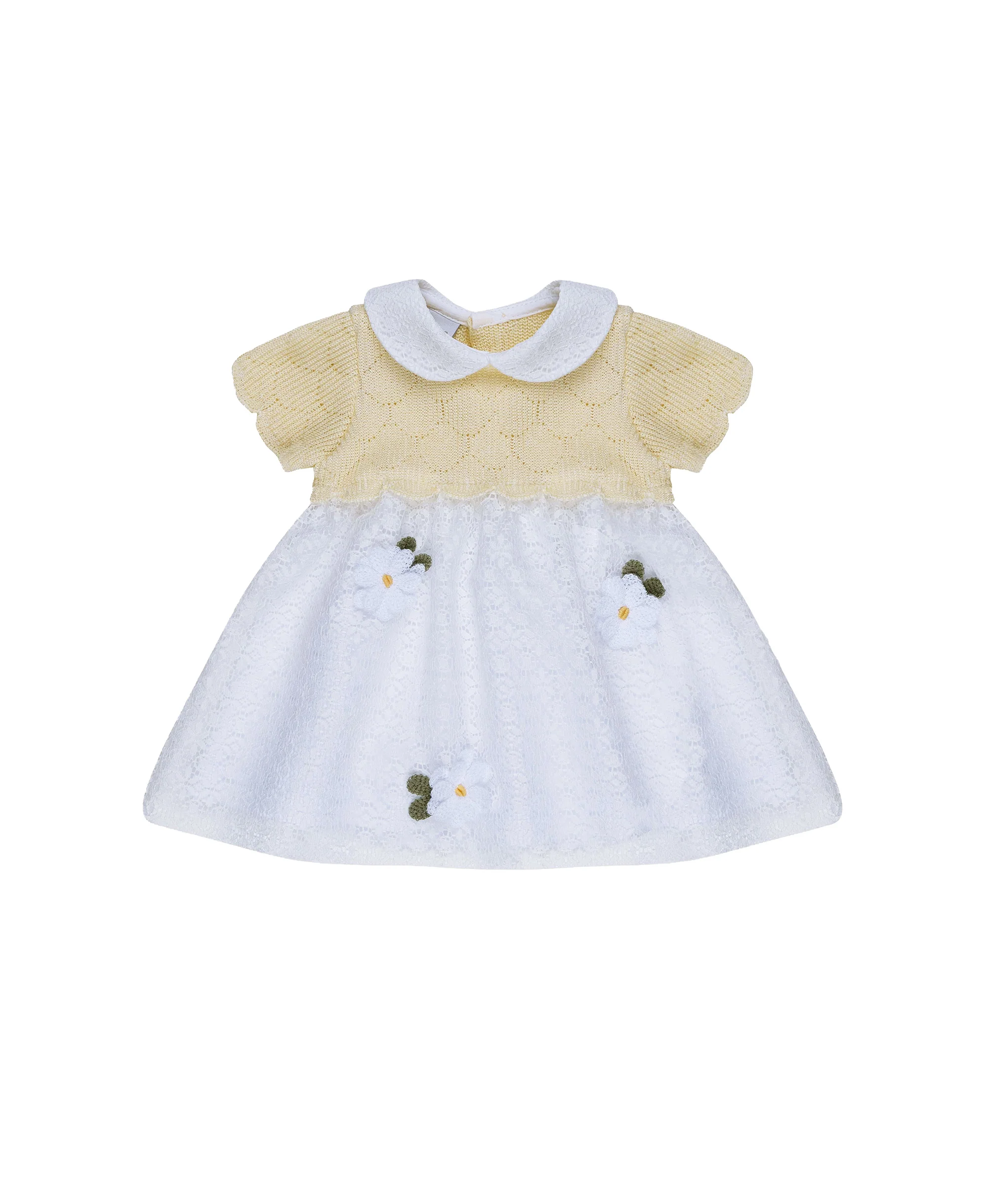 Marlù Vestina Bianco/Giallo con Ricamo Fiore per Neonate