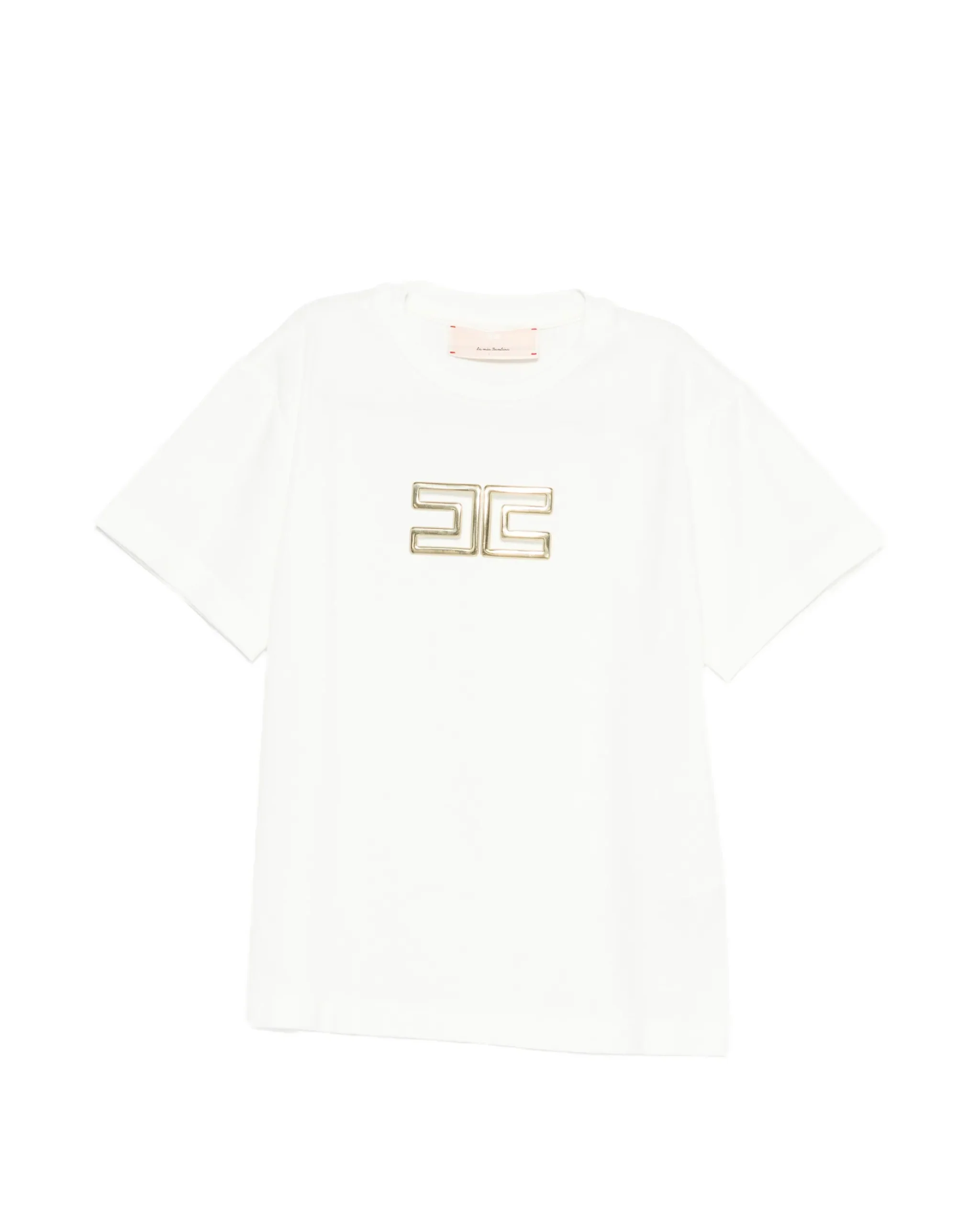 Elisabetta Franchi La Mia Bambina T-shirt Avorio con Logo Effetto Metallico Oro per Neonate