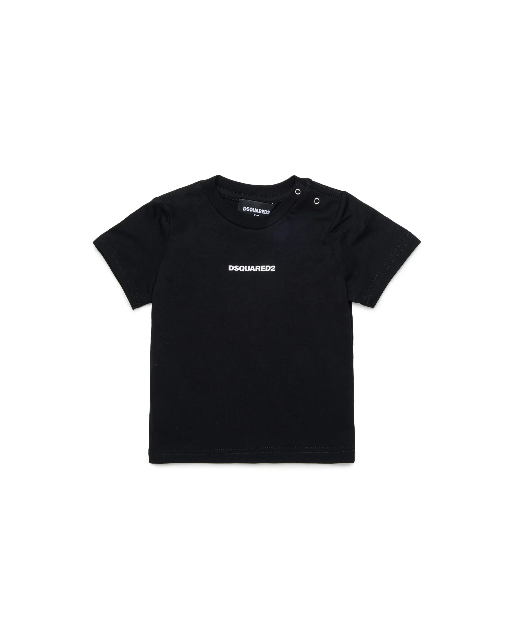 Dsquared2 Kids T-shirt Nera con Stampa Logo e Bottoni Apertura Spalla per Neonati