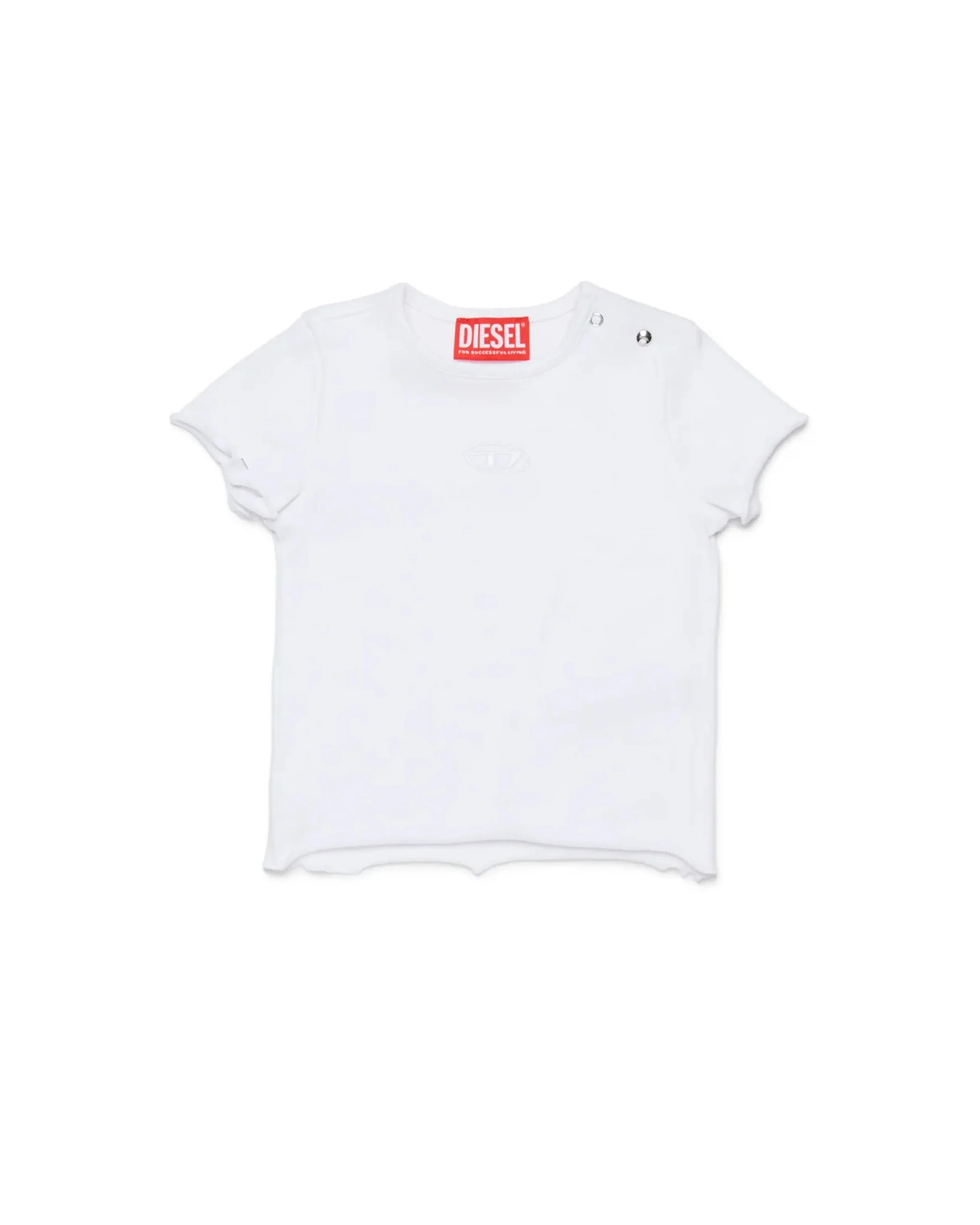 Diesel Kids T-Shirt Bianco con Logo Ricamato e Bottoni per Neonate