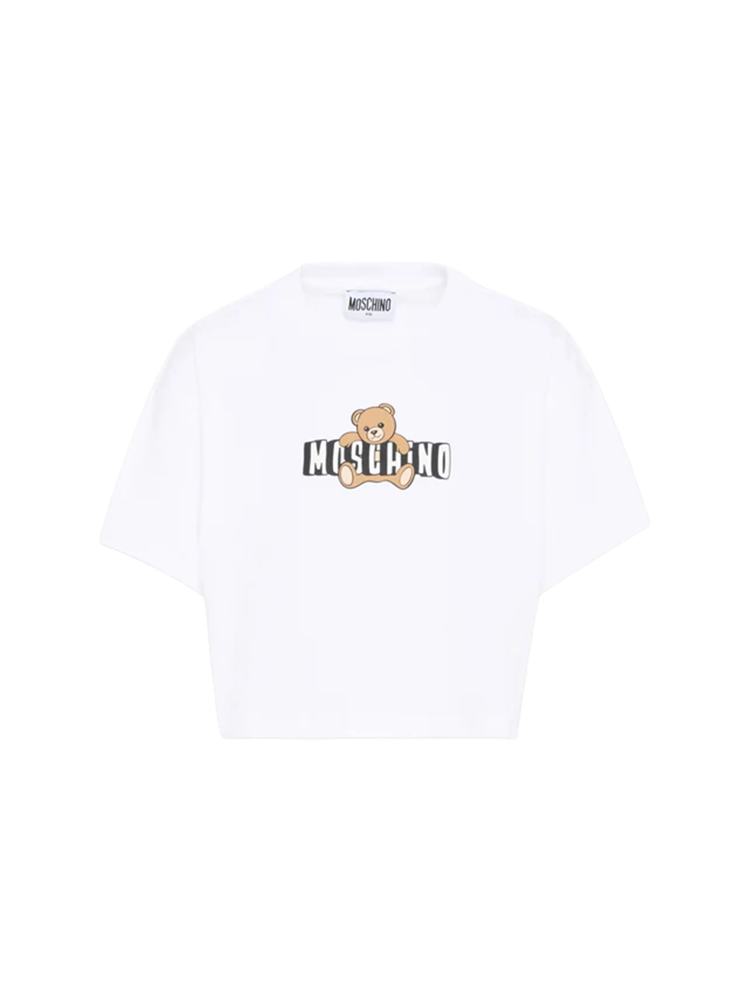 Moschino Kids T-Shirt Crop Bianco con Teddy Bear per Bambine