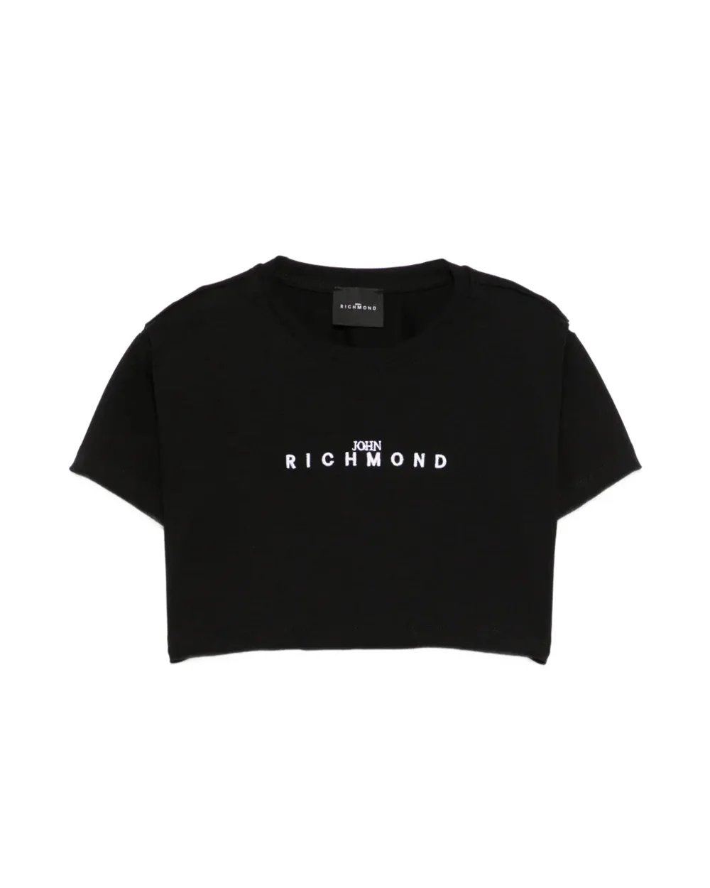 John Richmond Kids T-shirt Cropped Nero con Stampa Logo a Contrasto per Bambine