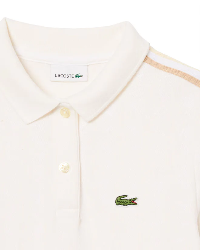 Lacoste Kids Abito Polo Bianco e Beige con Logo per Bambine