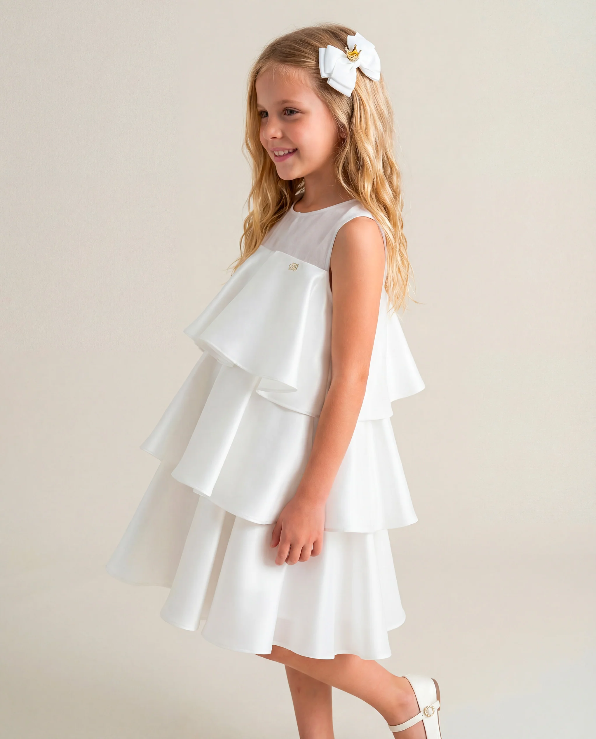 Blumarine Kids Abito Bianco con Balze per Bambine