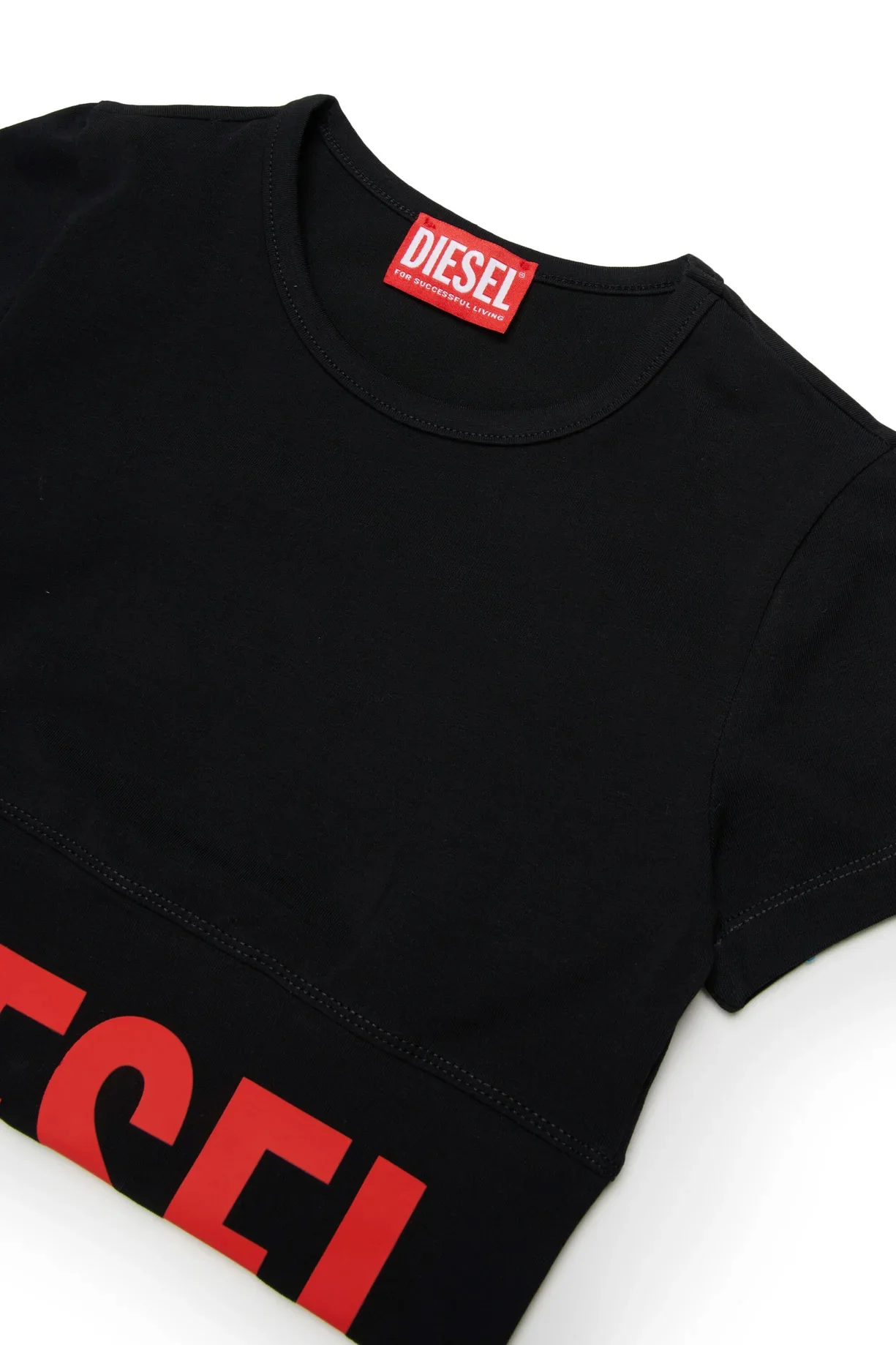 Diesel Kids T-shirt Nera con Stampa Logo a Contrasto per Bambine