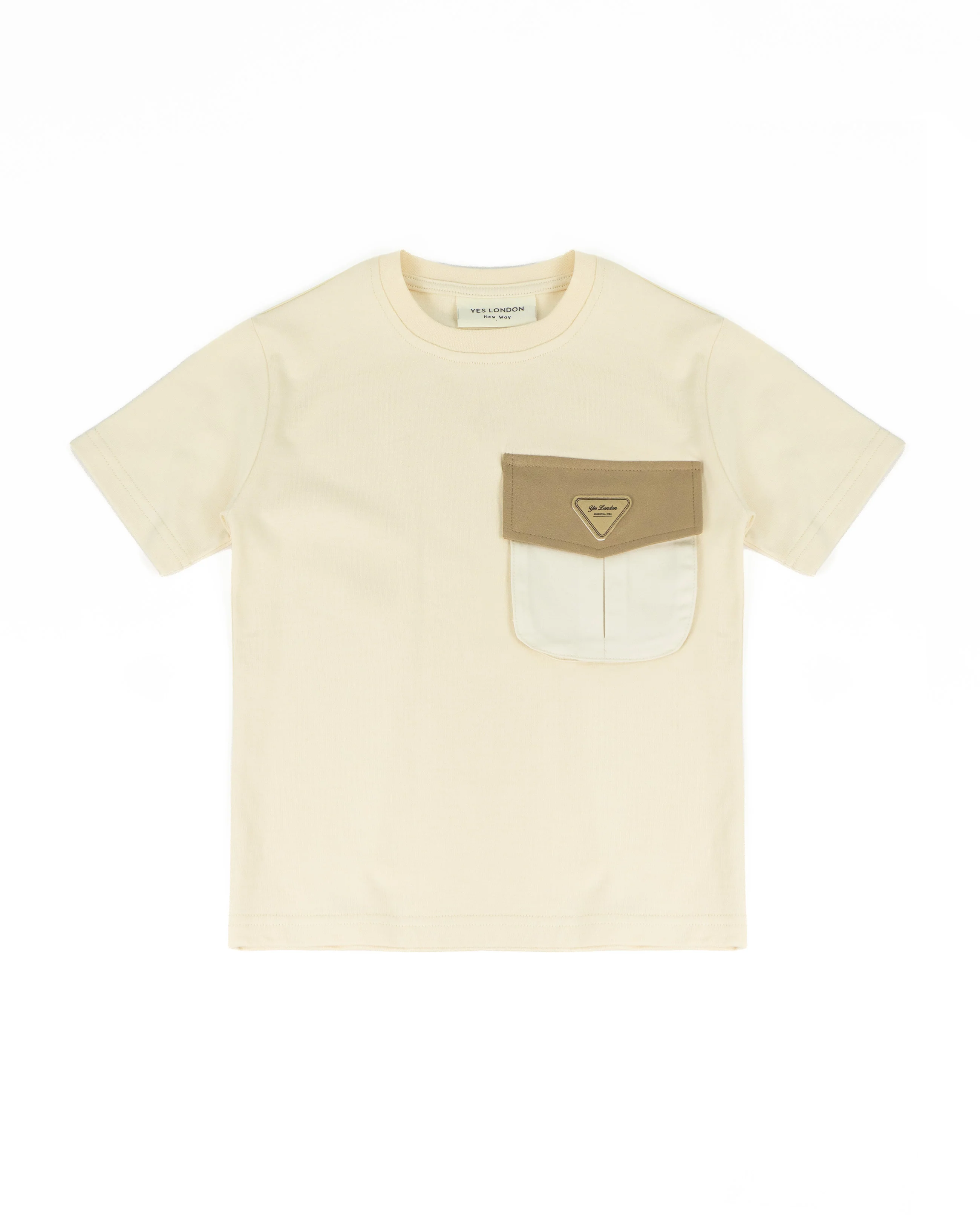Yes London T-Shirt Panna/Beige con Tasca per Bambini