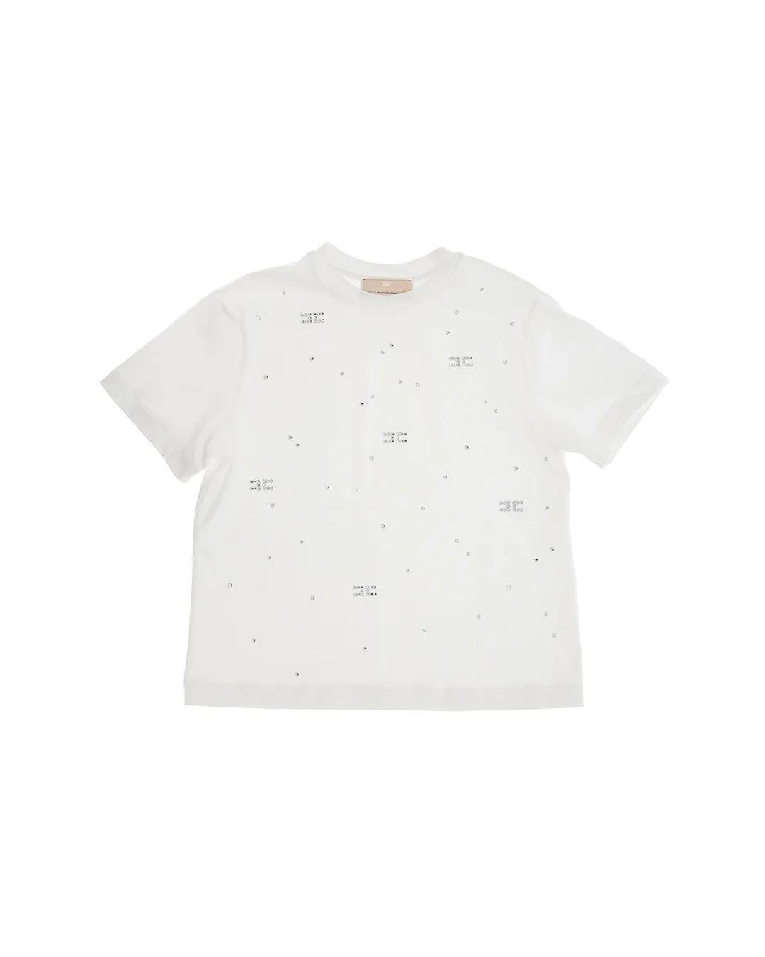 Elisabetta Franchi La Mia Bambina T-shirt Avorio con Motivo Logo Strass All-Over per Neonate