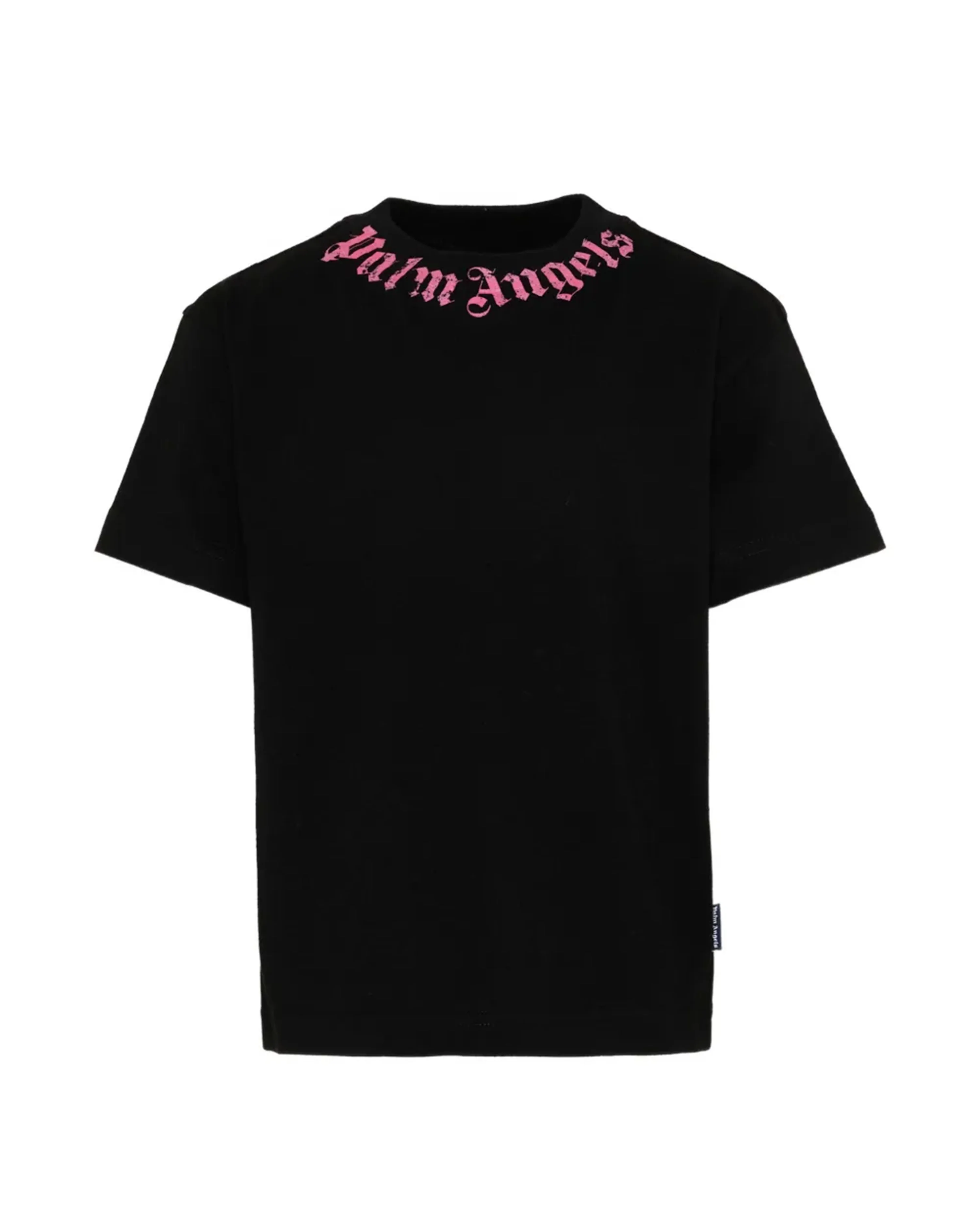 Palm Angels Kids T-Shirt Nera con Logo Rosa per Bambine