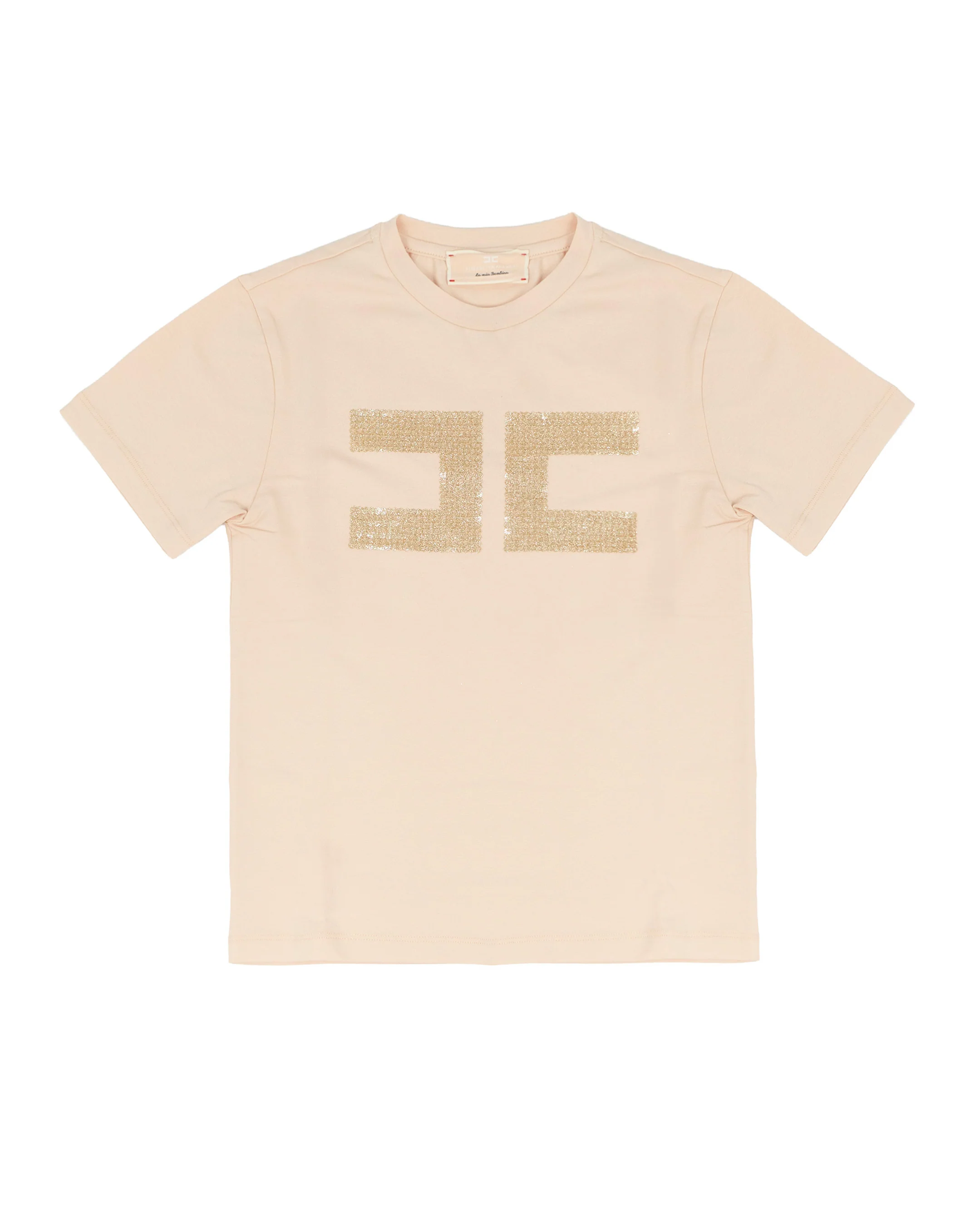 Elisabetta Franchi La Mia Bambina T-Shirt Rosa con Logo in Strass Oro a Contrasto per Bambine
