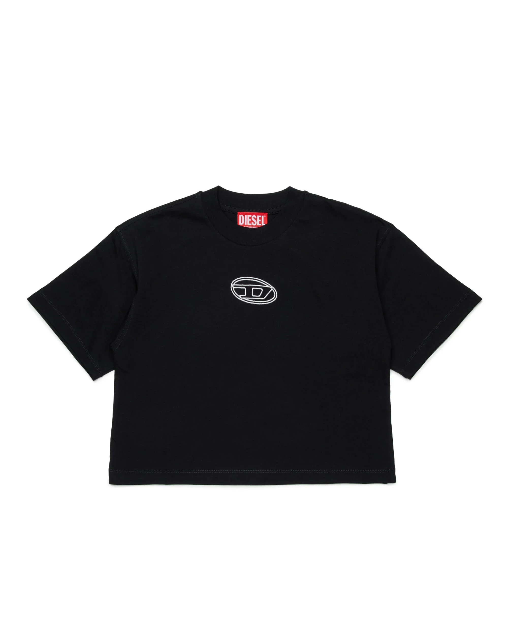 Diesel Kids T-shirt Cropped Nera con Logo Oval D per Bambine