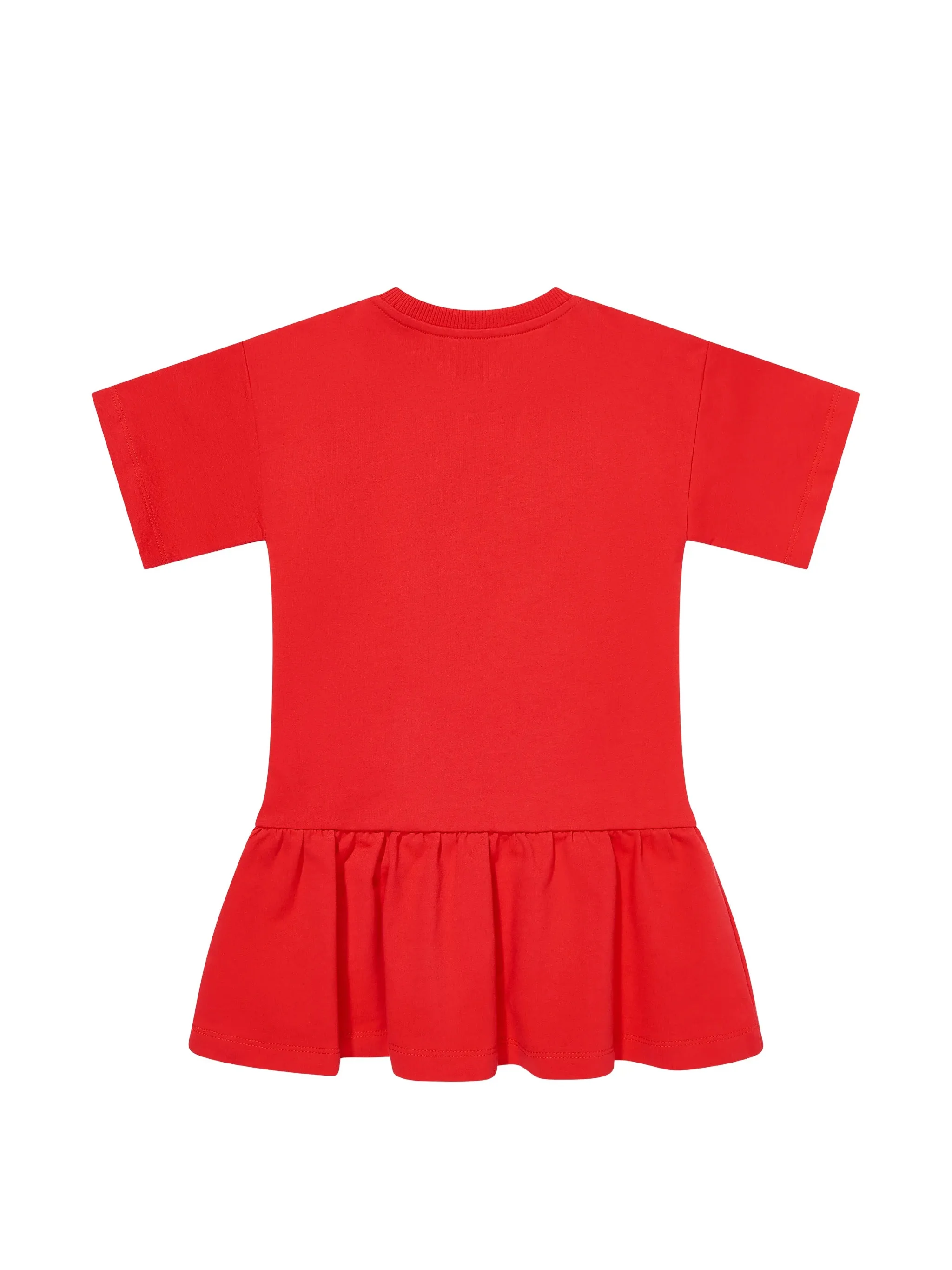 Moschino Kids Abito Rosso con Gonna Rouches e Logo Teddy Bear per Bambine