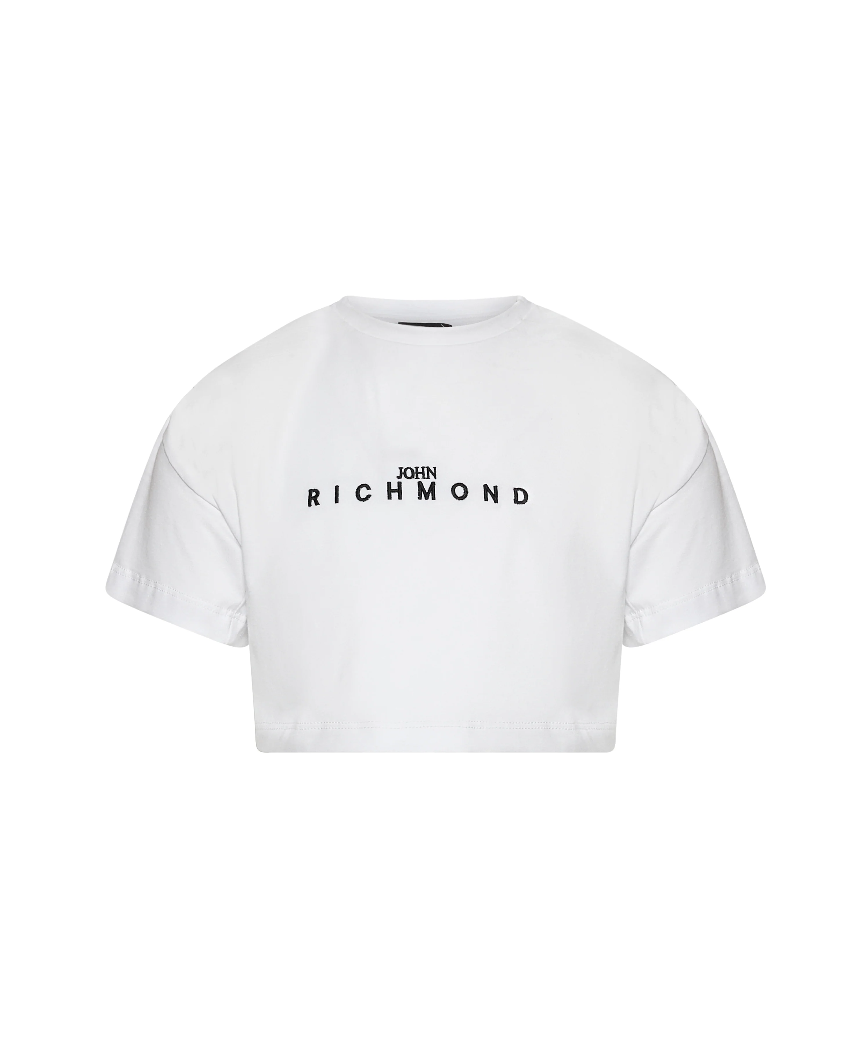 John Richmond Kids T-shirt Cropped Bianca con Stampa Logo a Contrasto per Bambine