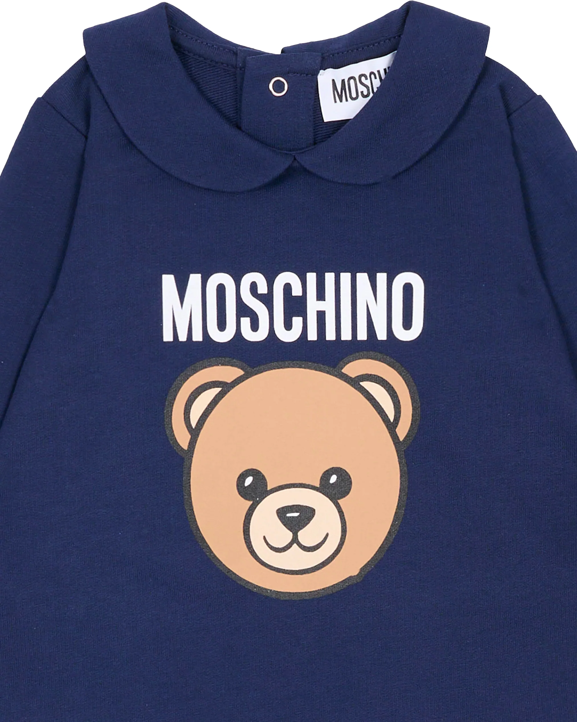 Moschino Kids Tutina Blu Navy con Stampa Logo Teddy per Neonati